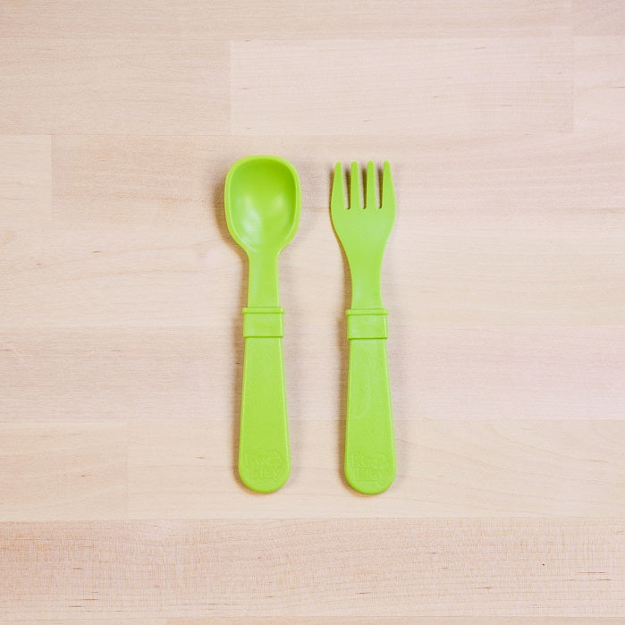 Re Play Fork & Spoon Set - BPA-Free Toddler Utensils for Kids - Durable Plastic Baby Feeding Set for Travel, Daycare & Home Use
