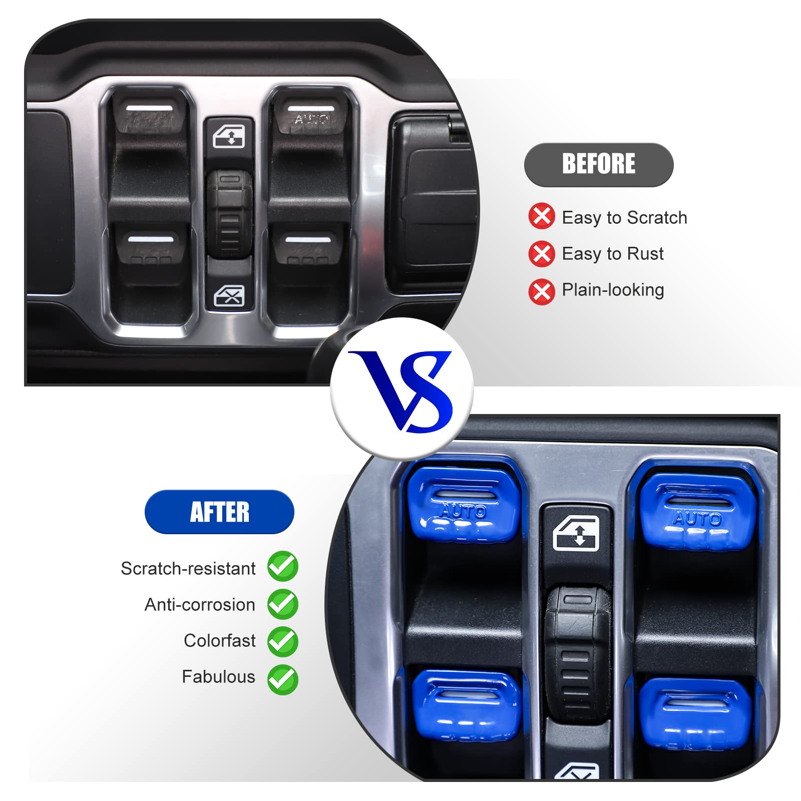 4PCS Dark Blue Window Switch Button Cover Trim Interior Accessories for Jeep Wrangler JL JLU Gladiator JT 2018-2024 - Upgrade Your Ride with Durable Protection & Stylish Look