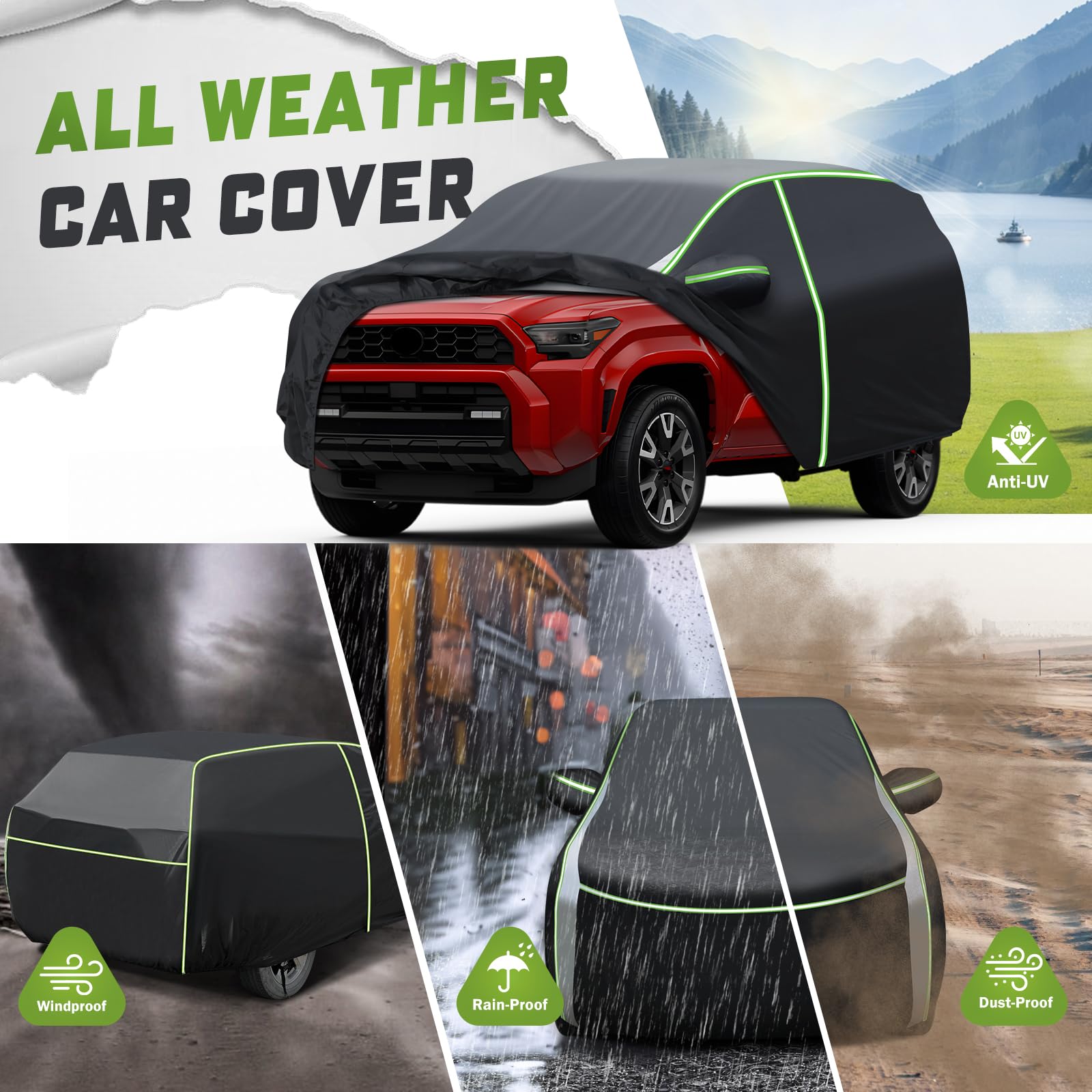 Mixsuper All-Weather Waterproof Car Cover for Toyota 4Runner 2002-2025 - Full Protection Outdoor Vehicle Cover with Zipper Door & Reflective Strips - Perfect for Parking, Storage, and Extreme Weather Protection