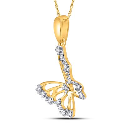 10K Gold Diamond Butterfly Pendant Necklace - 1/20 CTTW Genuine Diamond Jewelry - Elegant Gift for Women, Birthday, Anniversary & Special Occasions