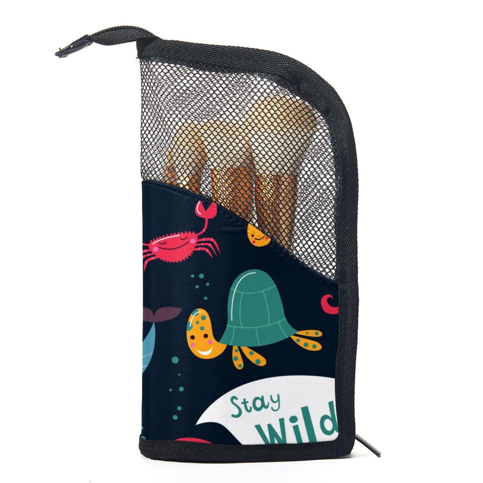 12-Piece Makeup Brush Organizer Bag with Portable Holder Case – Monsters of The Deep Sea Design – Perfect for Travel & Daily Makeup Storage