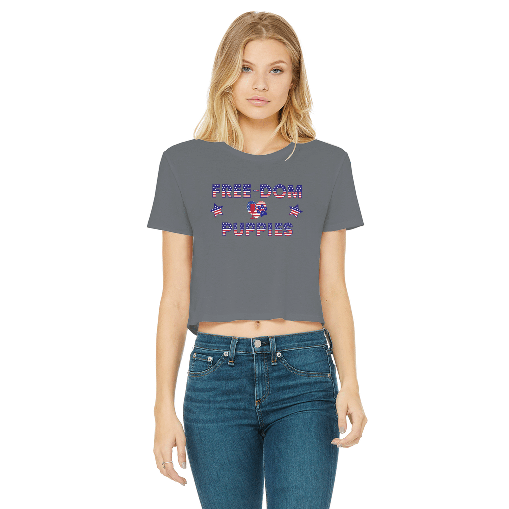 WineyBitches.Co Free Dom Puppies Classic Women's Cropped Raw Edge T-Shirt | Trendy Casual Tee for Women | Perfect for Parties, Outings & Everyday Wear