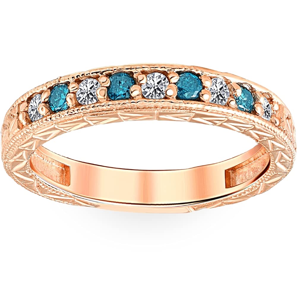 1/4 Carat Blue & White Diamond Vintage Wedding Anniversary Ring - 14K Rose Gold Engagement Band for Women - Perfect for Proposals, Anniversaries & Special Occasions
