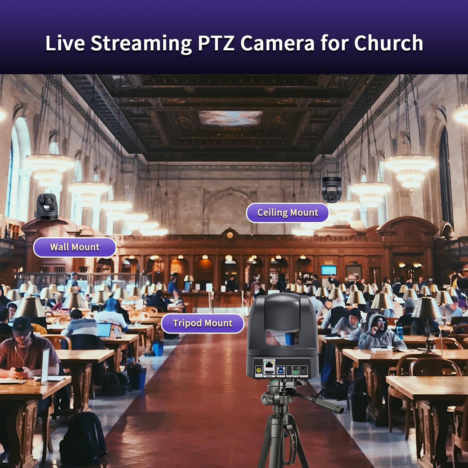 4K 20X HDMI PTZ Camera with USB - Professional Video Conference Webcam for Live Streaming, Church Worship, Events & Education - Compatible with Zoom, Skype, OBS - Ideal for Remote Meetings, Online Classes & Virtual Events