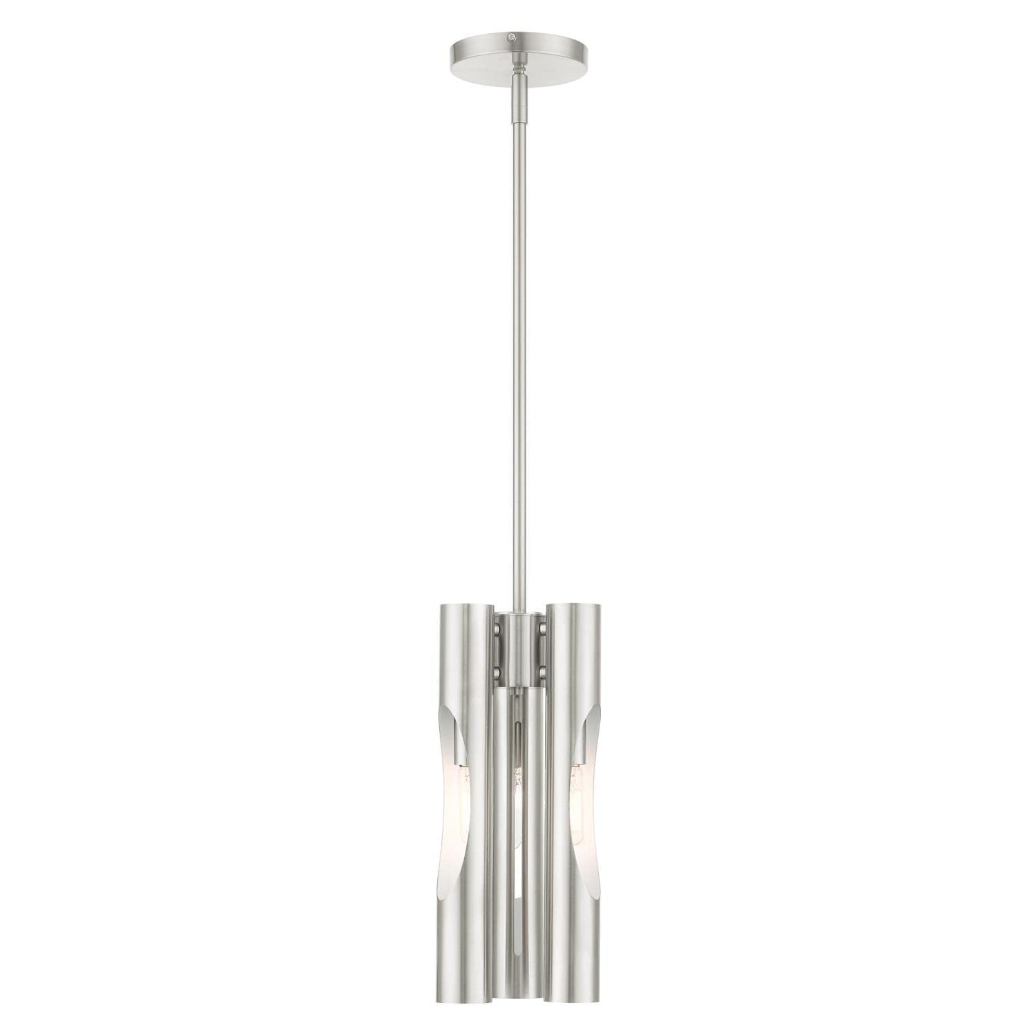 Livex Lighting Acra 3-Light Brushed Nickel Pendant Chandelier - Modern Ceiling Light Fixture for Dining Room, Kitchen Island & Bedroom Decor