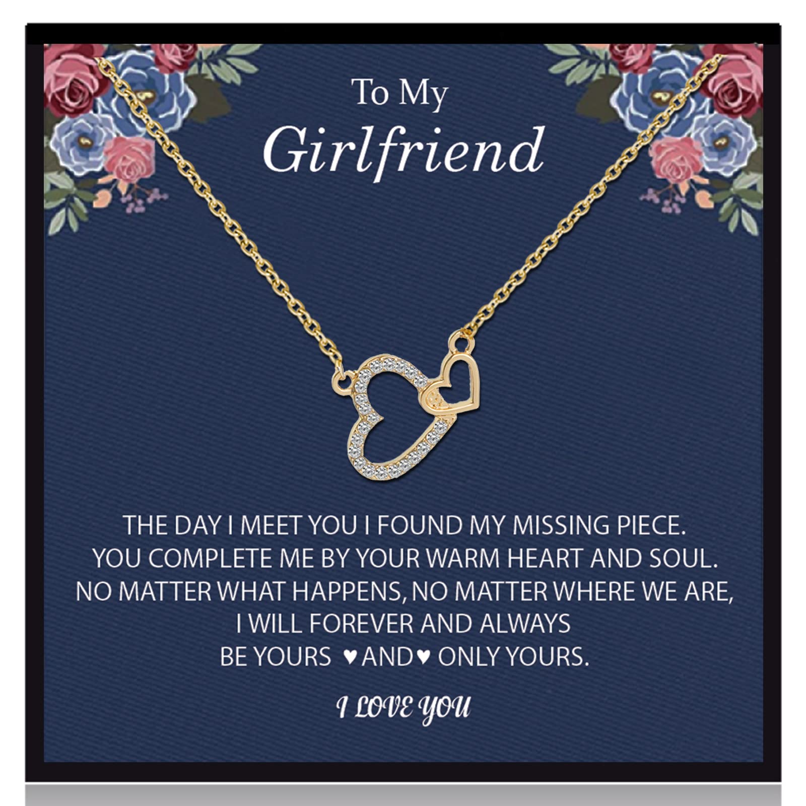 Double Heart Necklace for Women - Romantic Valentine's Day Gift for Girlfriend, Wife, Her - Birthday & Anniversary Jewelry Present from Boyfriend - Perfect for Date Nights, Proposals & Special Occasions