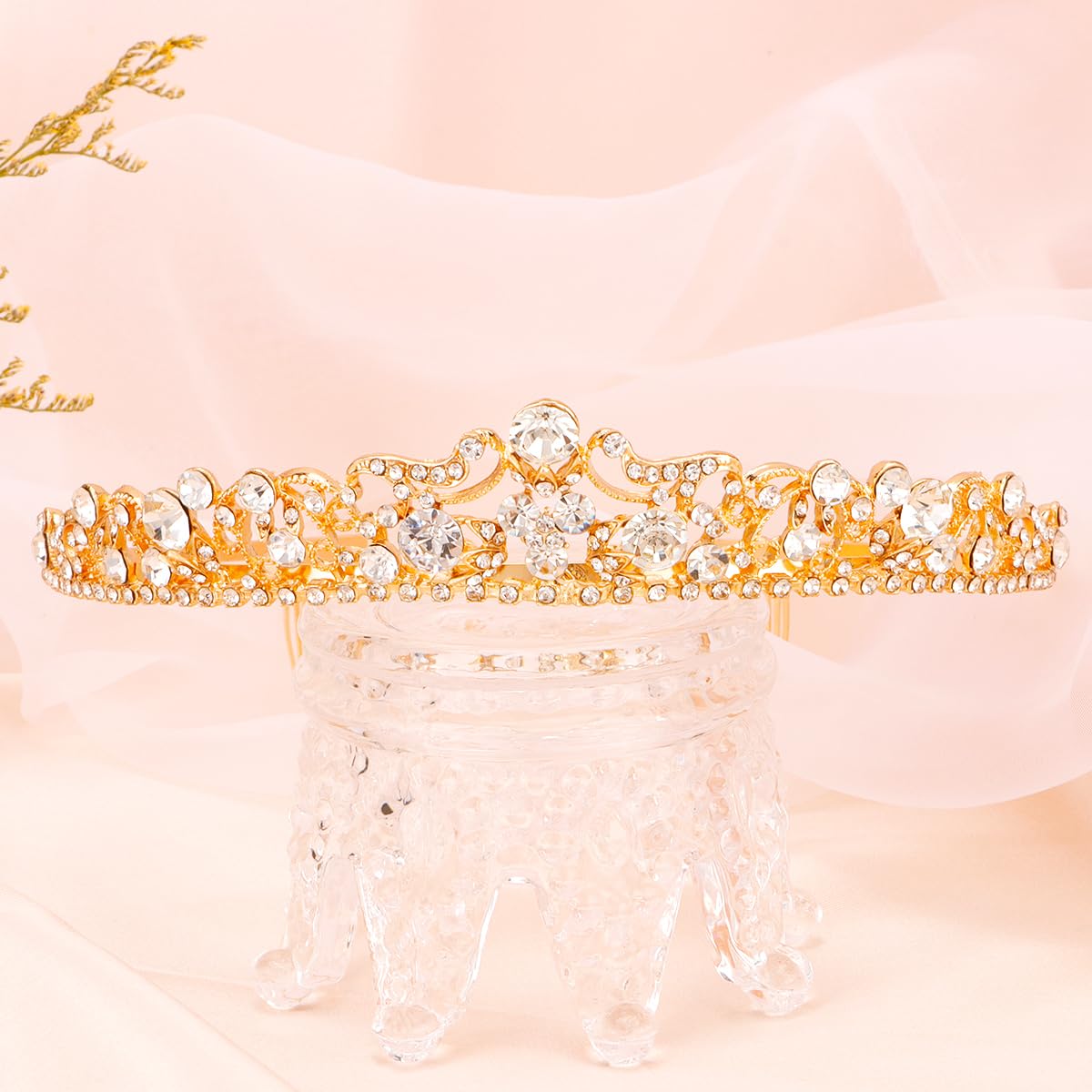 TOBATOBA Gold Wedding Tiaras for Bride - Rhinestone Princess Crowns for Women, Bridal Tiara, Small Tiara for Quinceanera, Birthday, Pageant & Halloween Costume Accessories | Perfect for Weddings, Parties & Special Occasions