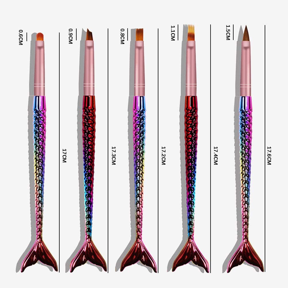 NAILWIND 5-Piece Acrylic Nail Art Brush Set with Multicolor Nylon Round Heads & Plastic Handle - Professional UV Gel Builder & DIY Manicure Tools for Salon, Home Nail Art & Extension Application