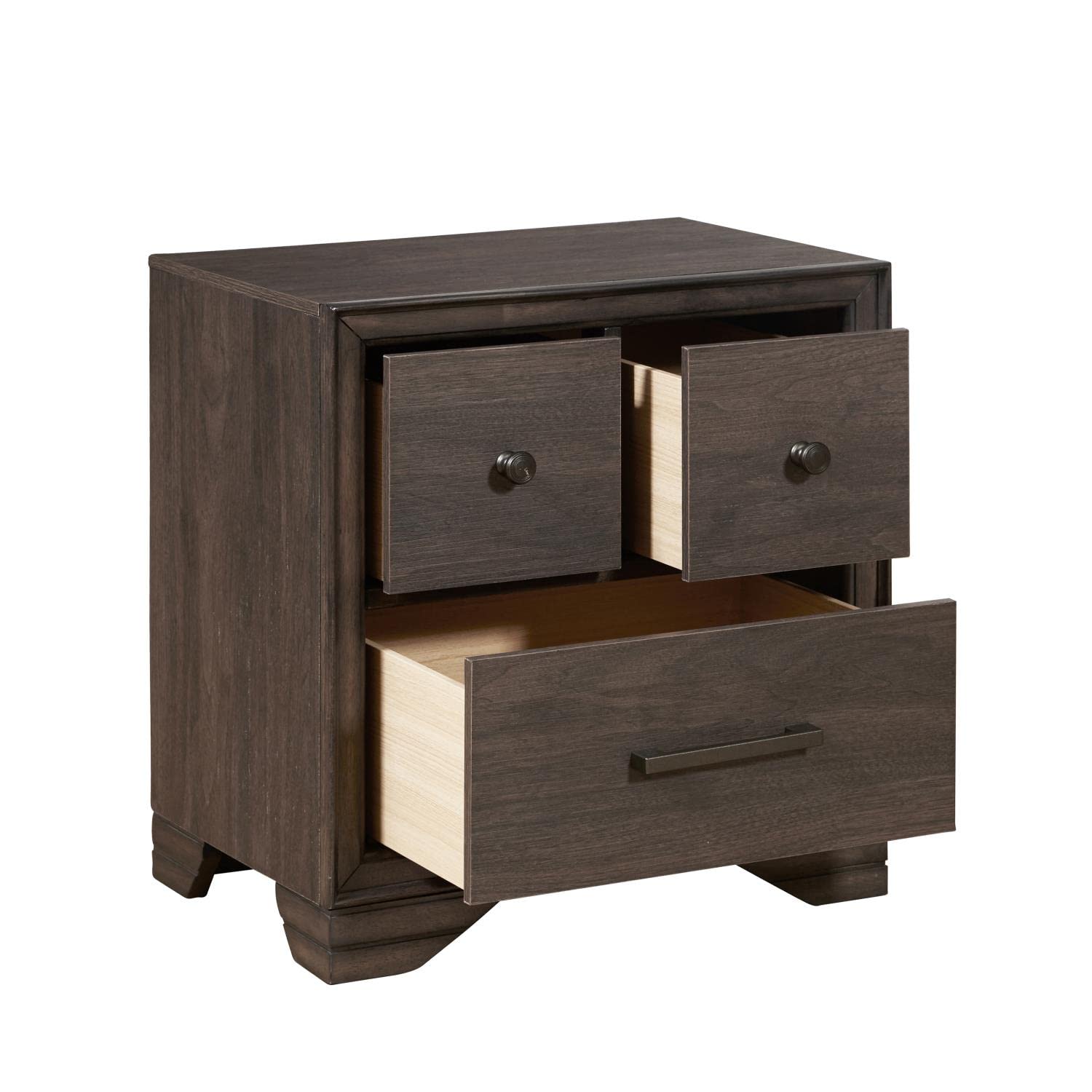 Right2Home Granite Falls Night Stand with USB Port - Modern Brown Bedside Table for Bedroom, Living Room & Guest Room - Compact Nightstand with Charging Station & Storage Shelf