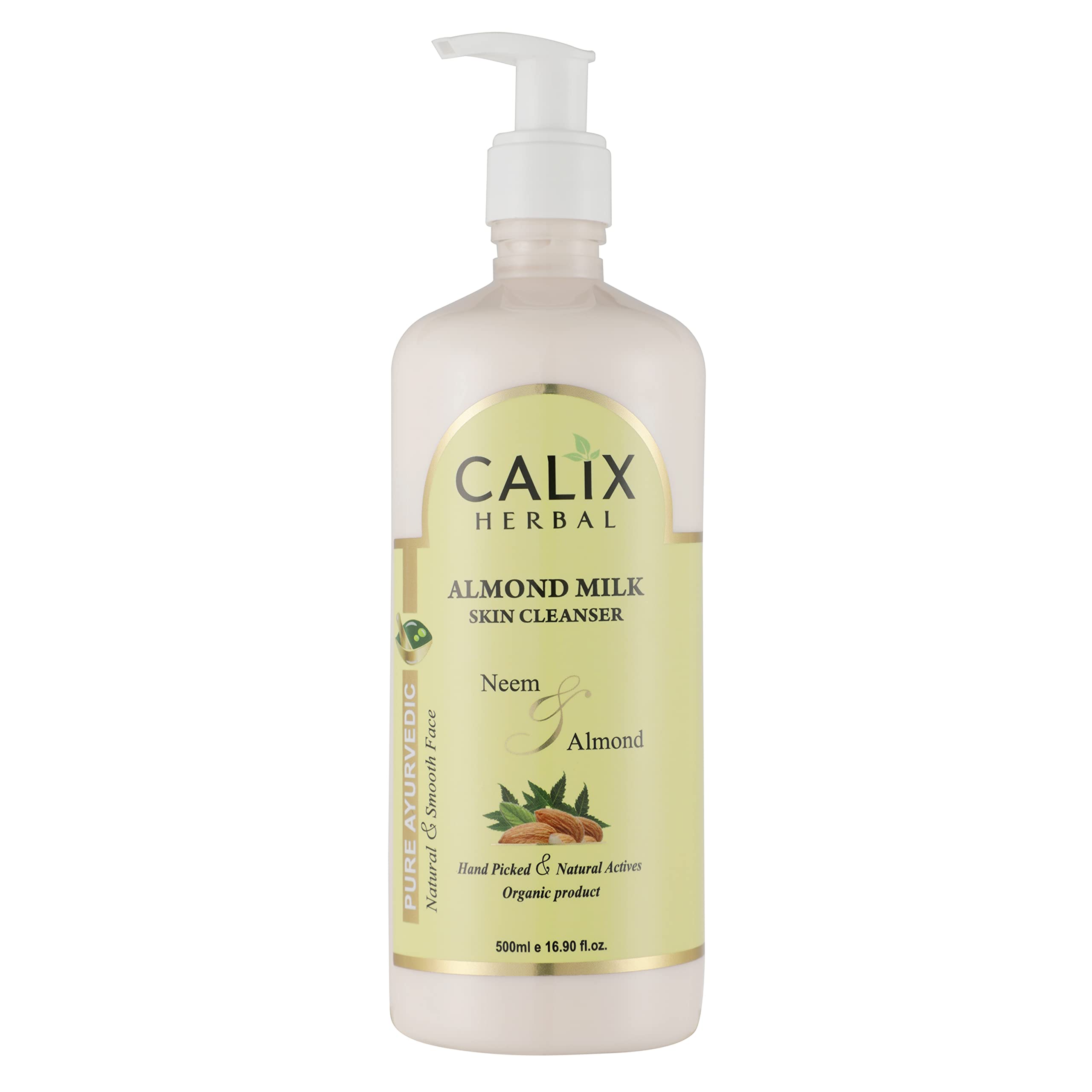 Organic Ayurvedic Almond Milk Skin Cleanser by Calix - Nourishing Face Wash for Dull & Dehydrated Skin | Men & Women | All Skin Types | 500ml | Perfect for Daily Skincare Routine & Travel