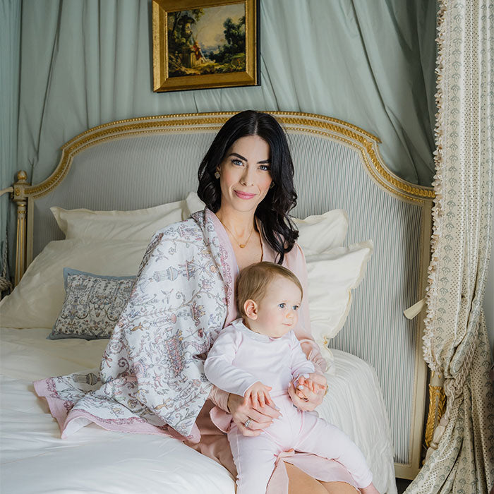Luxury Carré Toile de Jouy Pink Swaddle Blanket - Atelier Choux x Caitlin Wilson Collaboration | Perfect for Baby Showers, Newborn Photography & Nursery Decor
