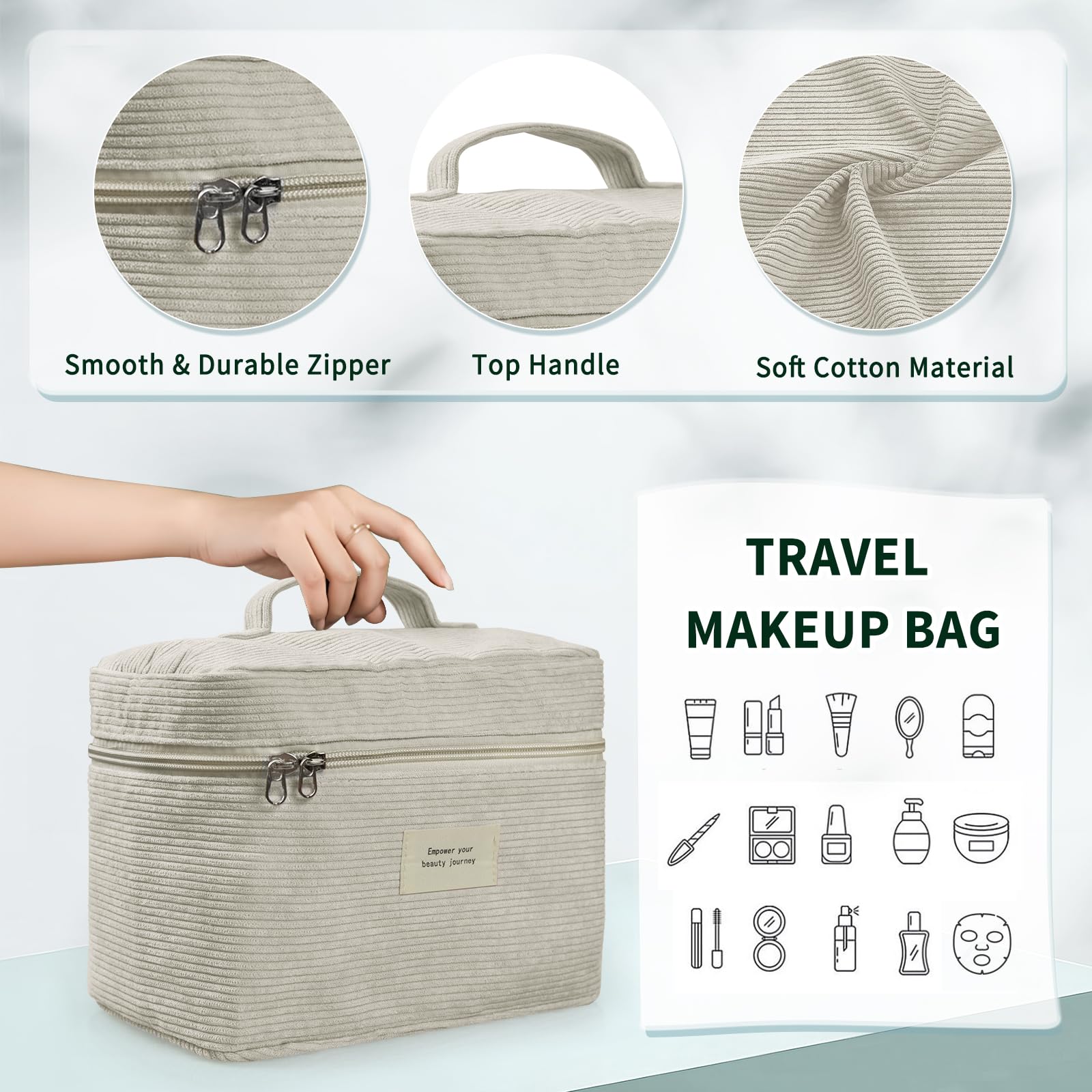 4 Pcs Corduroy Makeup Bags for Women - Aesthetic Cute Cosmetic Organizer Set with Zipper, Multi-Size Travel Toiletry Pouches (Beige) | Perfect for Travel, Gym, and Daily Beauty Essentials Storage