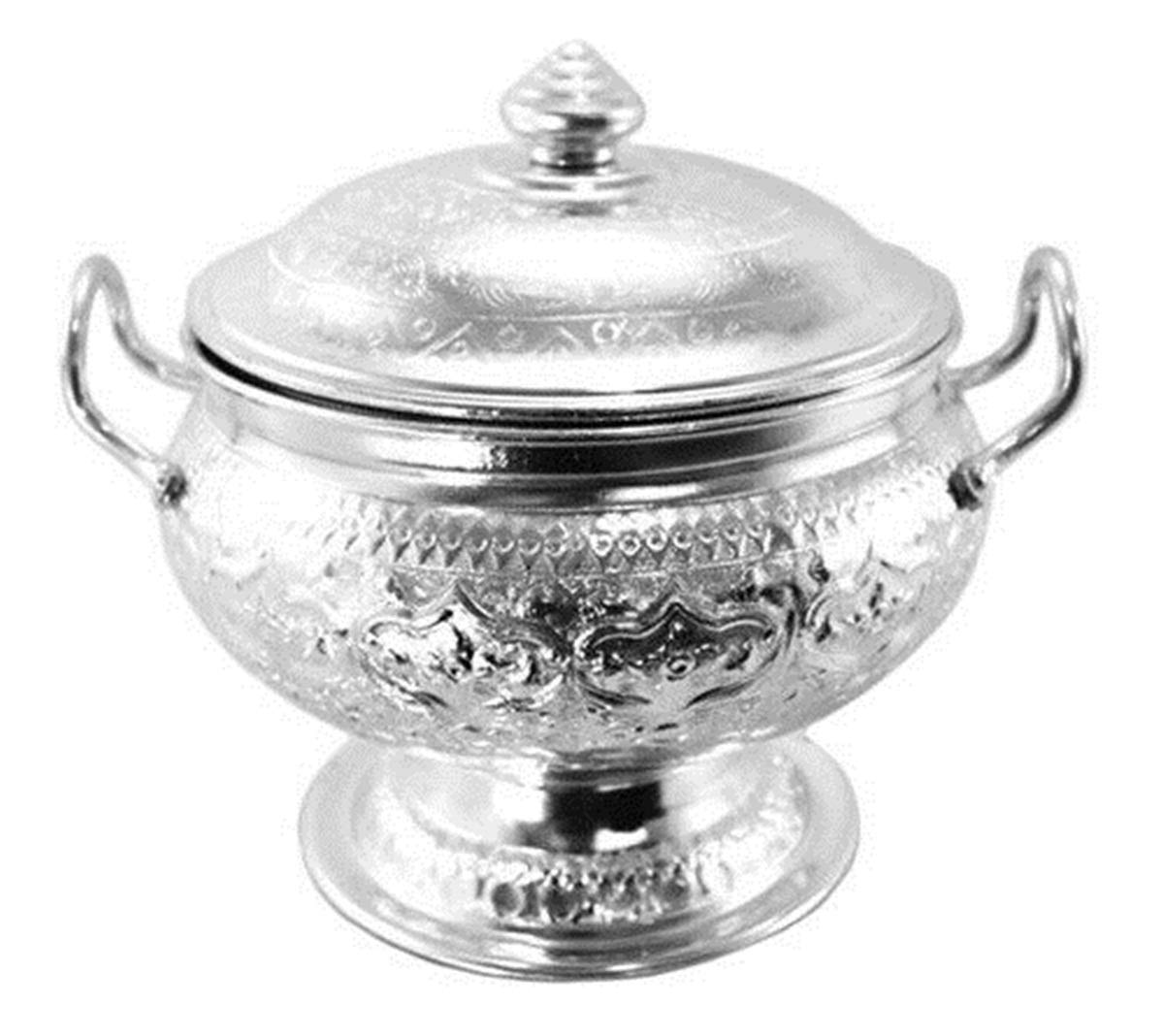Vintage Aluminum Thai Curry Bowl with Ladle - Traditional Temple Serving Pot for Rice, Soup & Curry - Perfect for Asian Cuisine, Home Dining & Restaurant Use