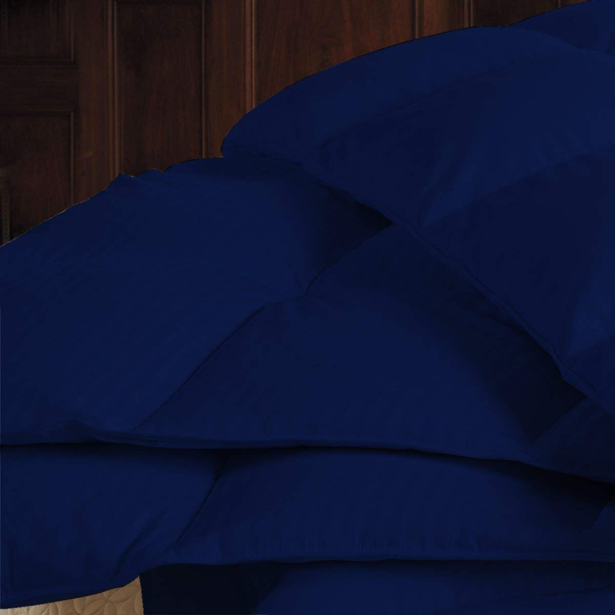 Premium 650 Thread Count Egyptian Cotton Comforter - Twin XL (64 x 86 Inches) - Royal Blue Stripe - 100 GSM Microfiber Fill - Box Stitch Design - Soft & Breathable Bedding for Dorm Rooms, Guest Beds & Luxury Hotels