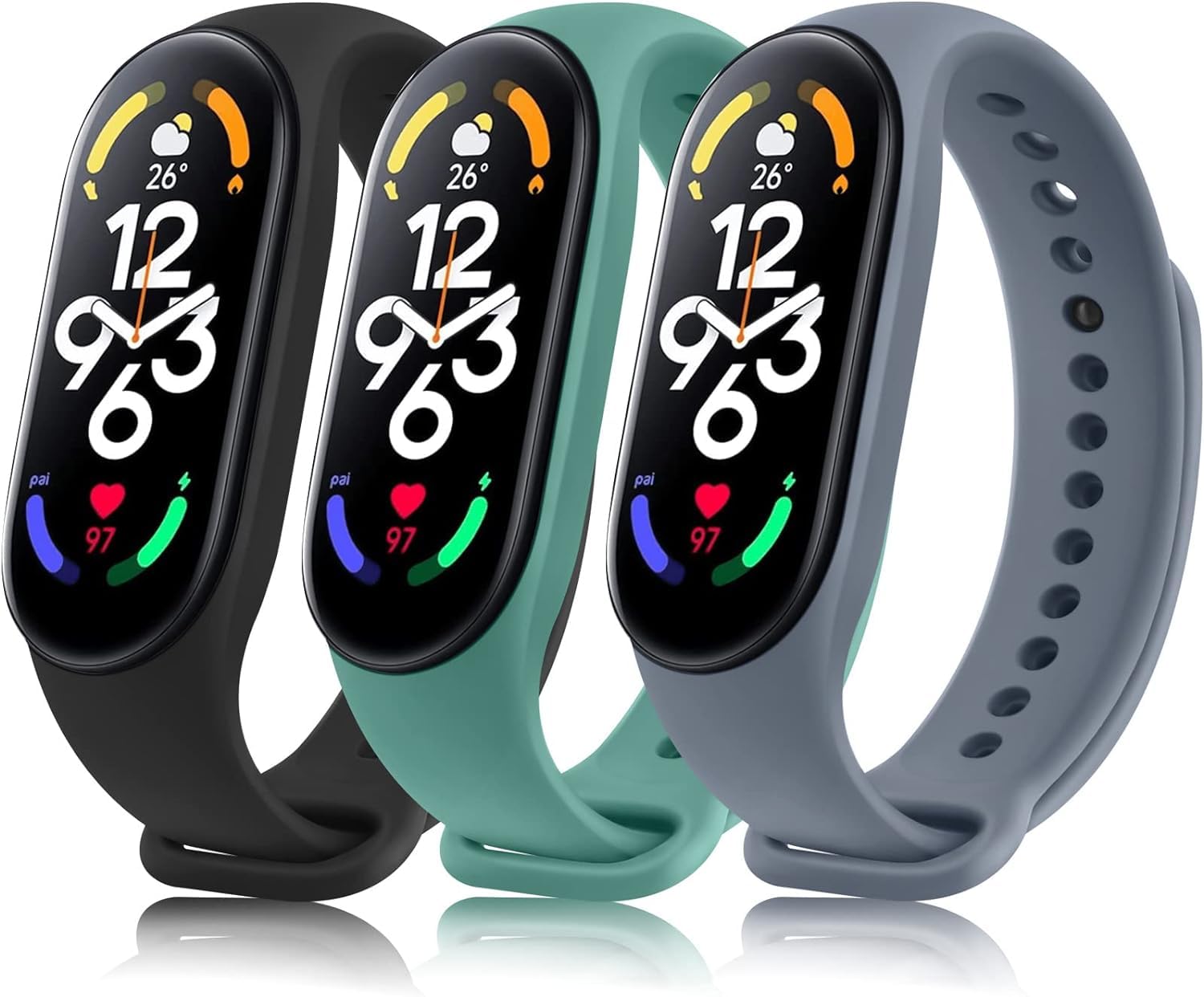 3 Pack Waterproof Replacement Bands for Xiaomi Mi Band 7/6/5 & Amazfit Band 5 - Soft Silicone Sports Wristbands for Men & Women - Perfect for Swimming, Running & Everyday Wear