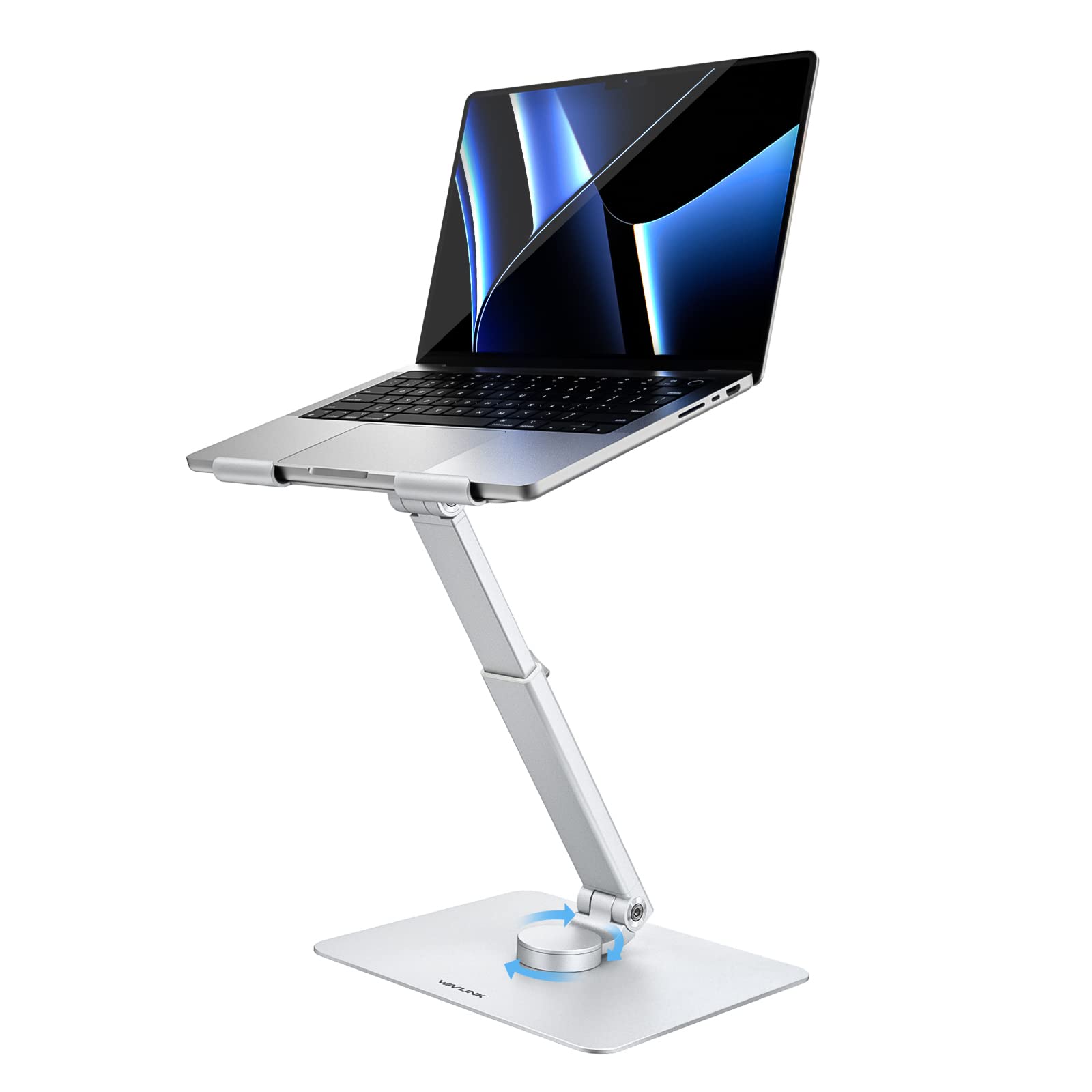 WAVLINK Adjustable Laptop Stand with 360° Rotating Base - Ergonomic, Foldable, Extensible Metal Holder for MacBook, Dell XPS, HP & 10-17