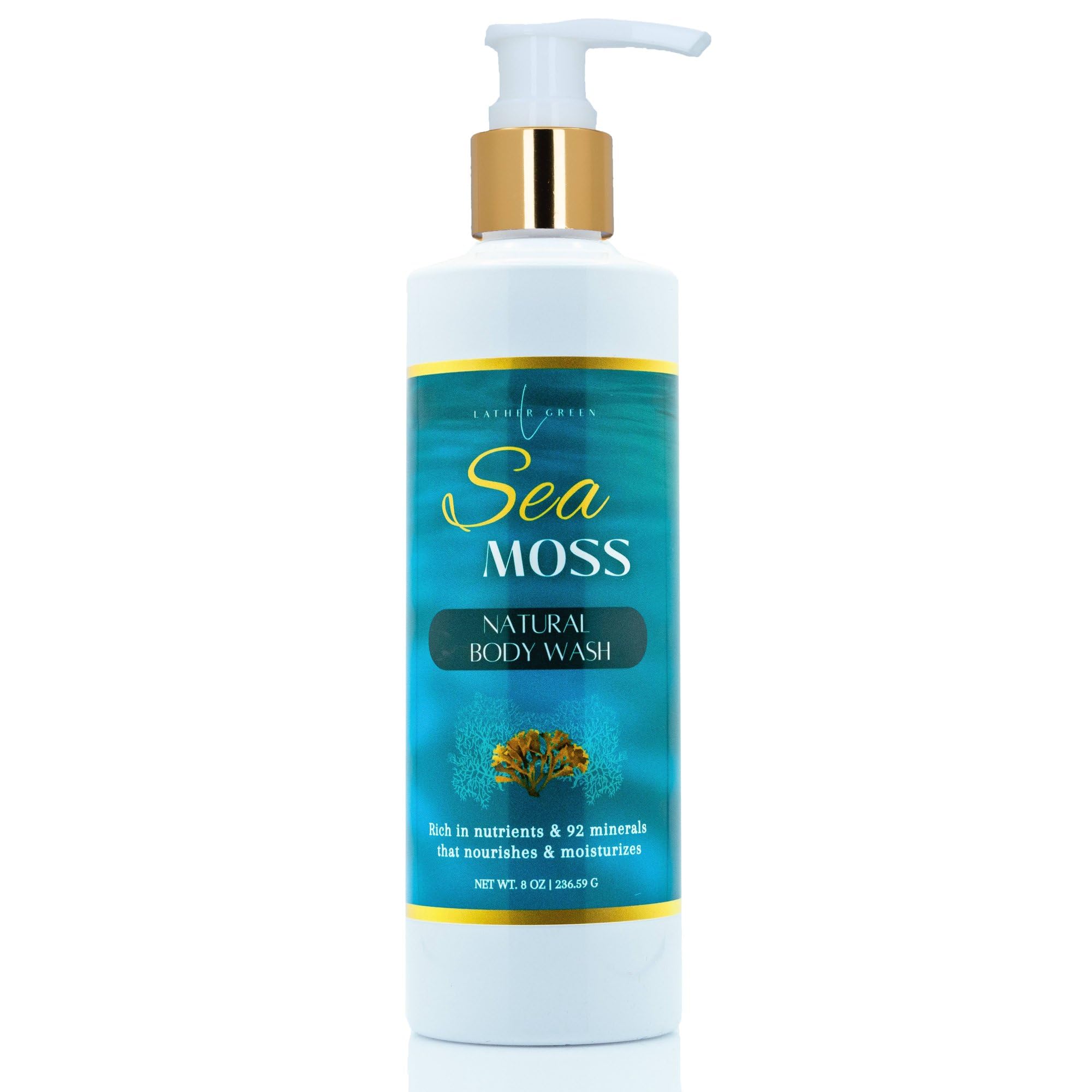 Organic Sea Moss Body Wash for All Skin Types - Nourishing, Hydrating & Detoxifying - 8 oz Bottle - Perfect for Dry, Sensitive & Acne-Prone Skin - Daily Shower & Bath Essential