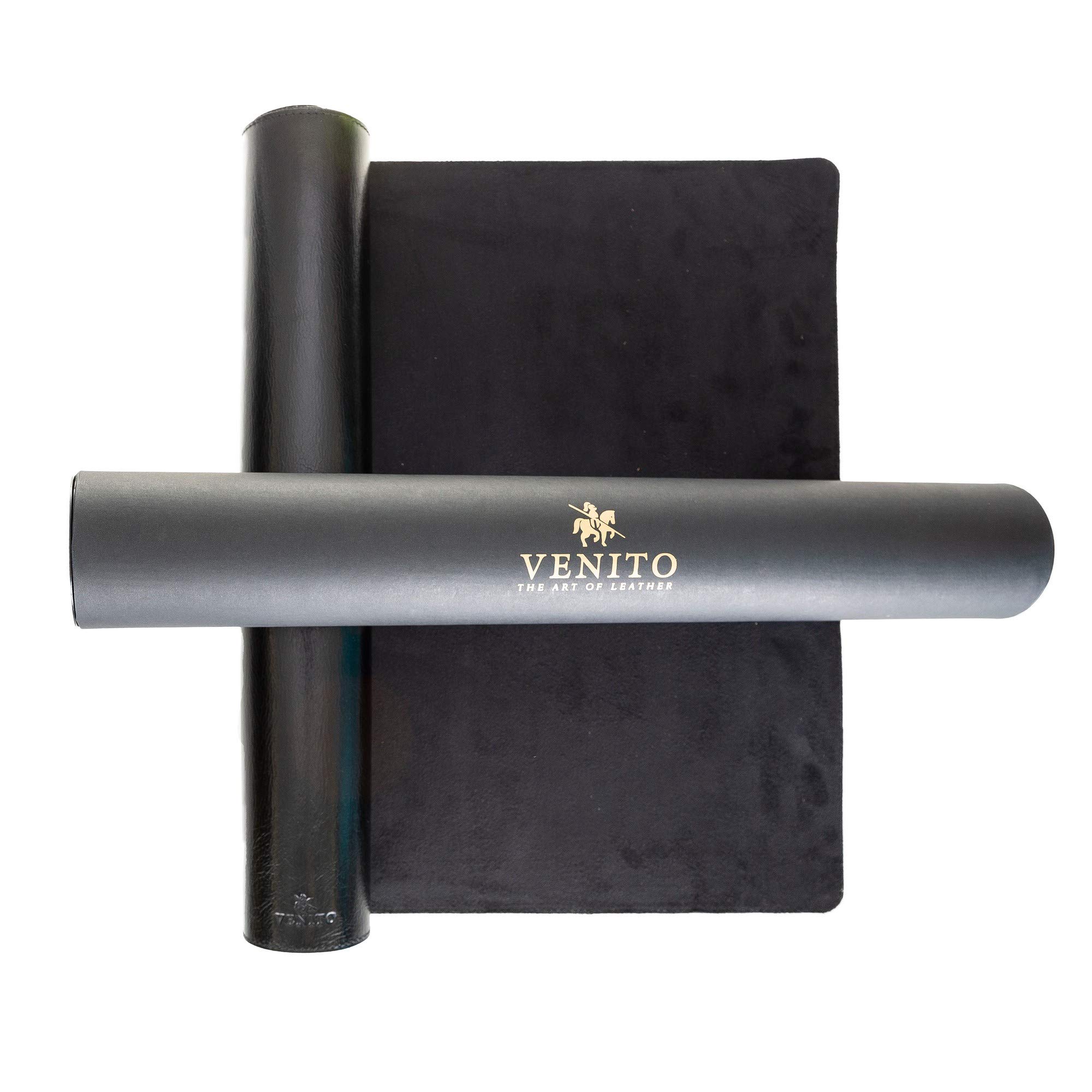 Venito Premium Leather Desk Mat (36 x 19 Inches) - Large Office Mouse Pad for Home & Work, Non-Slip Desk Protector, Rustic Black - Perfect for Writing, Typing & Gaming Accessories