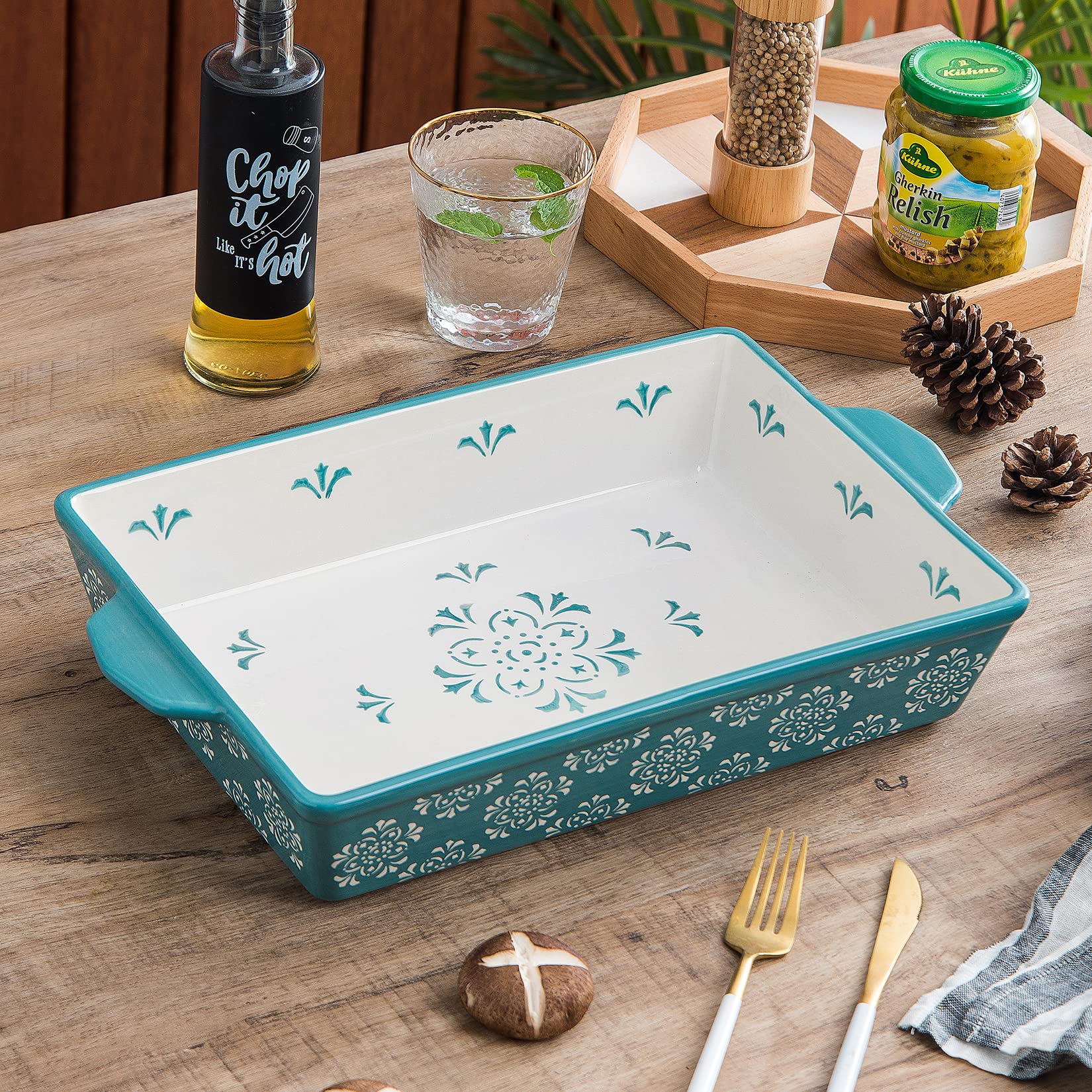 **9x13 Inch Ceramic Casserole Dish with Handles - Nonstick Oven Safe Baking Pan for Lasagna, Casseroles & More - Turquoise Kitchen Bakeware for Home Cooking & Entertaining**