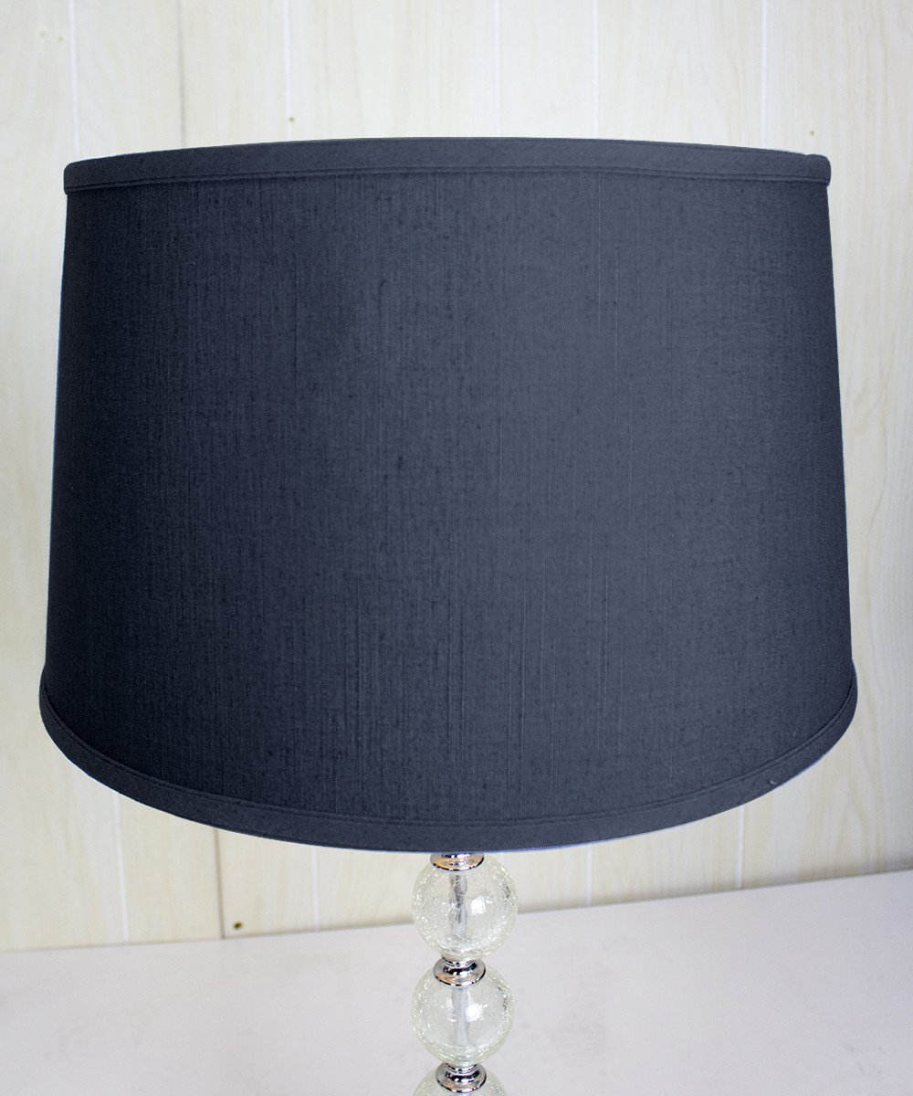 14x16x10 Shallow Drum Hardback Textured Slate Blue Lampshade with Brass Spider Fitter - Table & Desk Lamp Shade - Large Blue Lampshade for Living Room, Bedroom, Office Decor
