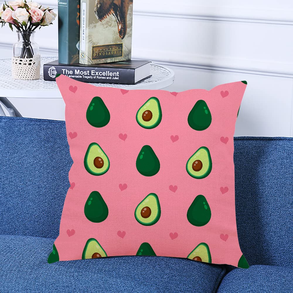 Funny Green Avocado Square Throw Pillow Covers 18x18 Inch - Decorative Couch & Sofa Cushion Cases for Living Room, Bedroom, Nursery - Soft & Stylish Home Decor Accessories
