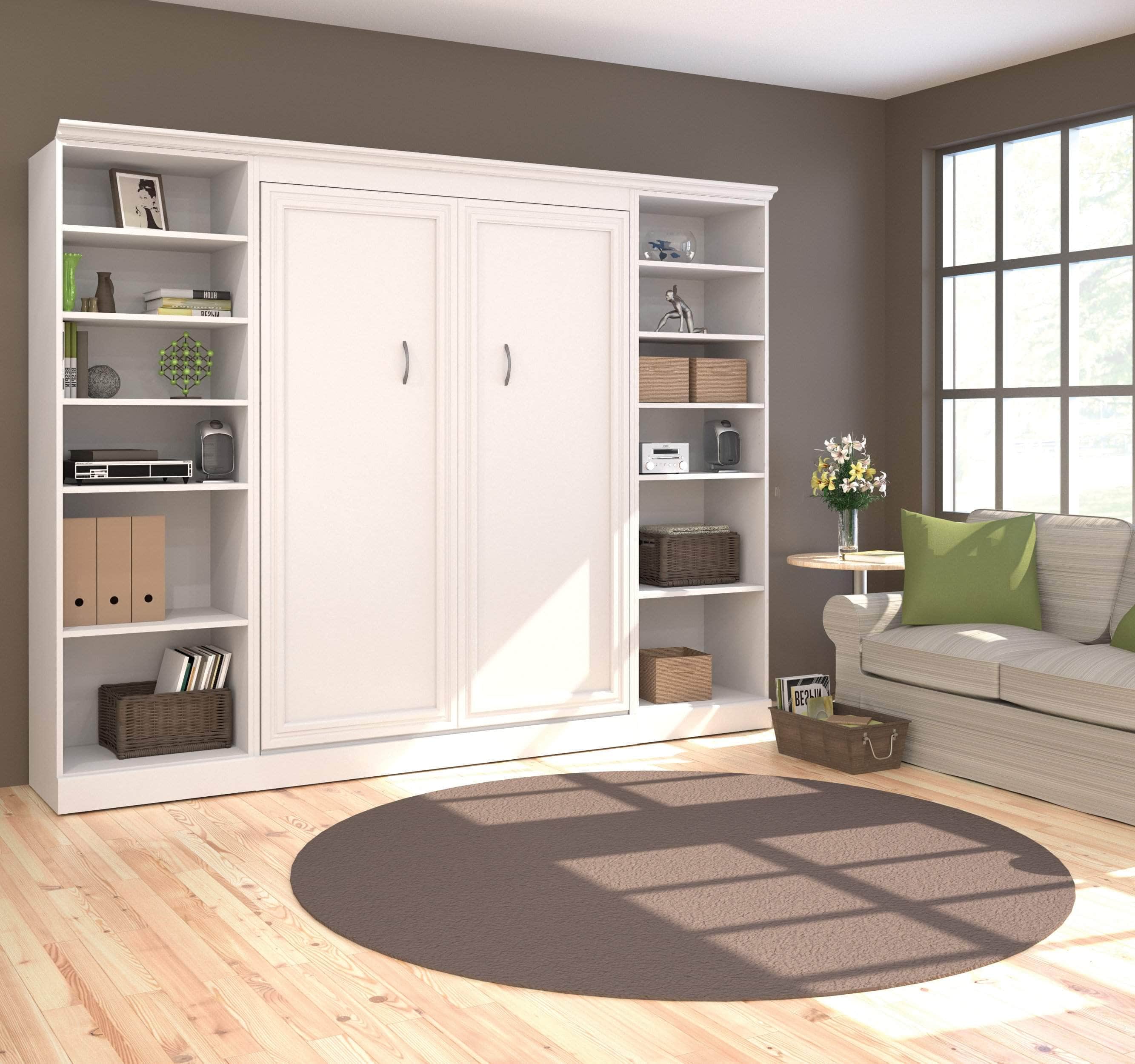 Space-Saving Full Murphy Wall Bed with 2 Storage Units - 3 Color Options | Perfect for Small Apartments, Guest Rooms & Home Offices