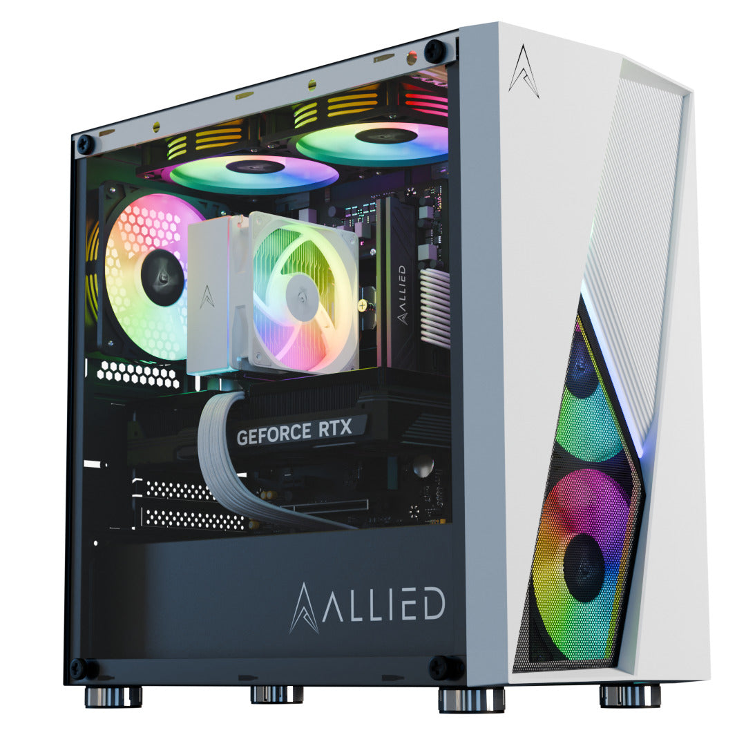 Allied Stinger RTX 4060 Gaming Desktop PC - AMD Ryzen 5 5500 Processor, 16GB RAM, 1TB SSD, White RGB Case - Perfect for 1080p/1440p Gaming, Streaming & Content Creation