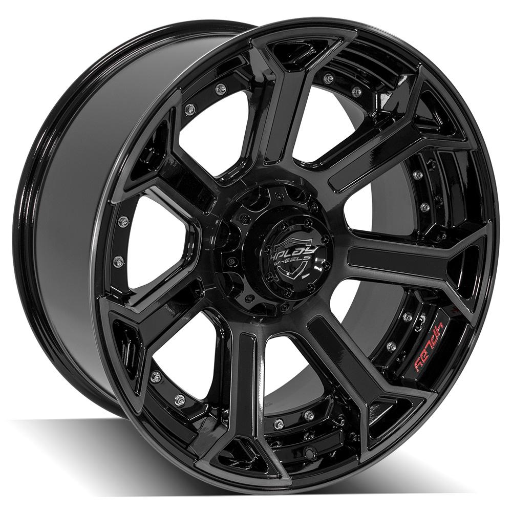 4Play Gen2 4P70 Gloss Black Wheels 22x10.0 with Brushed Face & Tinted Clear - 24 Inch Rims 5x127/5x139.7mm Bolt Pattern 87.1mm Hub - Perfect for Trucks, SUVs, and Off-Road Vehicles