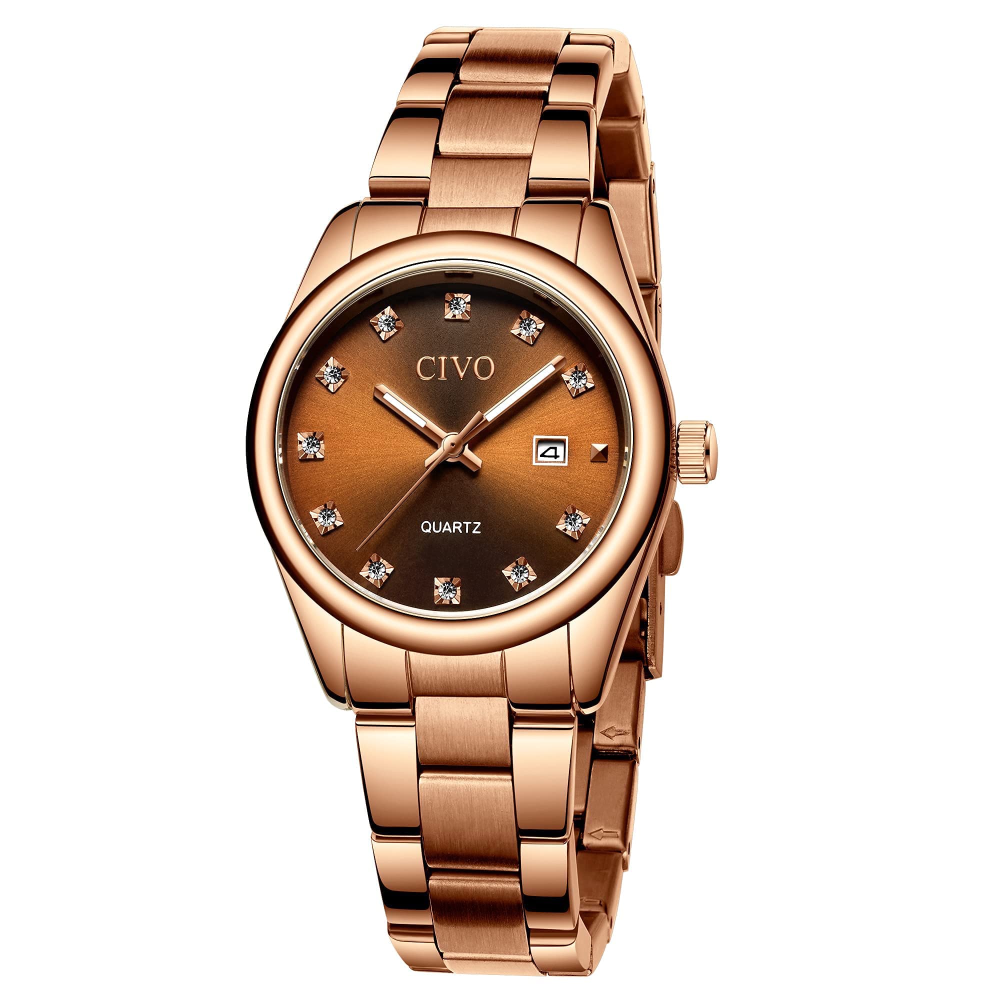 Elegant 30mm Analog Quartz Watch for Women - Stainless Steel Dress Watch with Date Display & Luminous Hands - Waterproof Fashion Wristwatch - Perfect Gift for Her | Ideal for Office, Party & Everyday Wear