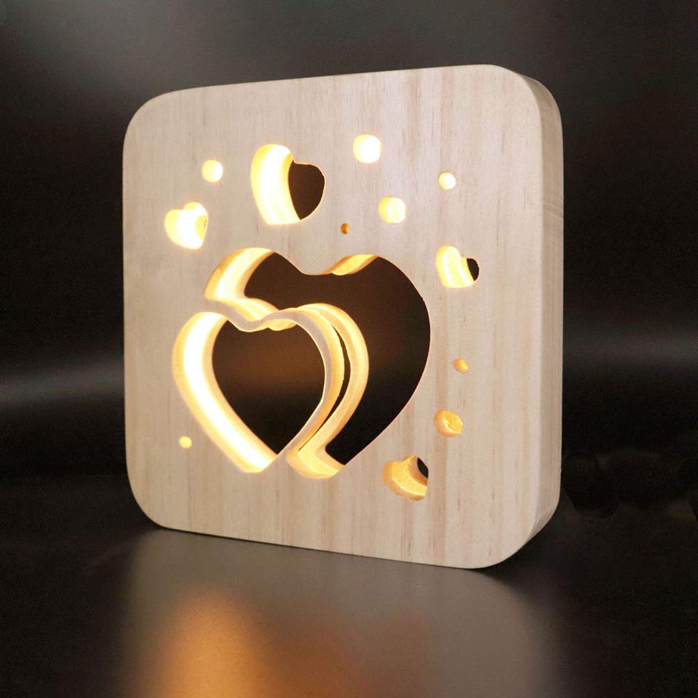 Romantic Wooden Heart Light Table Lamp - Decorative Hollow Night Light for Bedroom, Desk, Valentine's Day, Wedding Centerpiece & Party Decor - Warm Ambient Lighting for Home Decor & Special Occasions