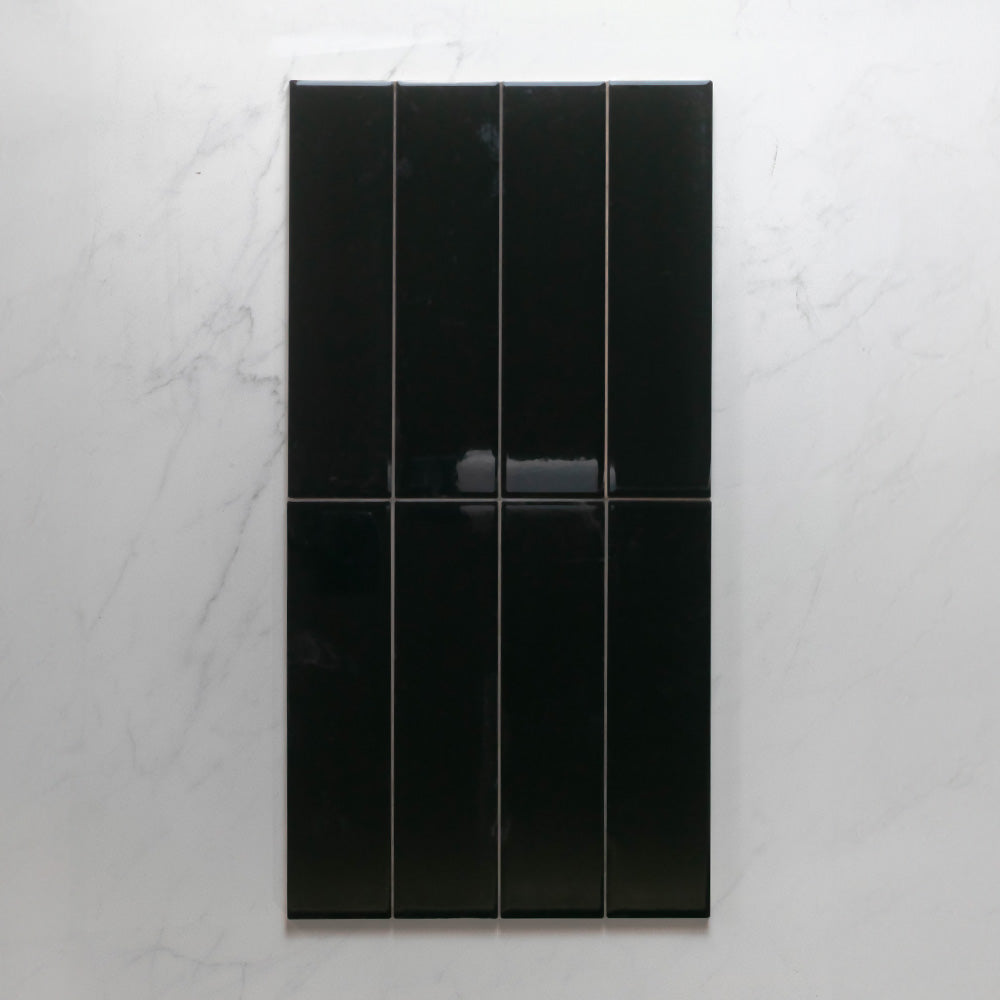 Premium Cascade Black 75x300 Glossy Unrectified Subway Tile - Modern Kitchen Backsplash & Bathroom Wall Tile for Contemporary Home Decor