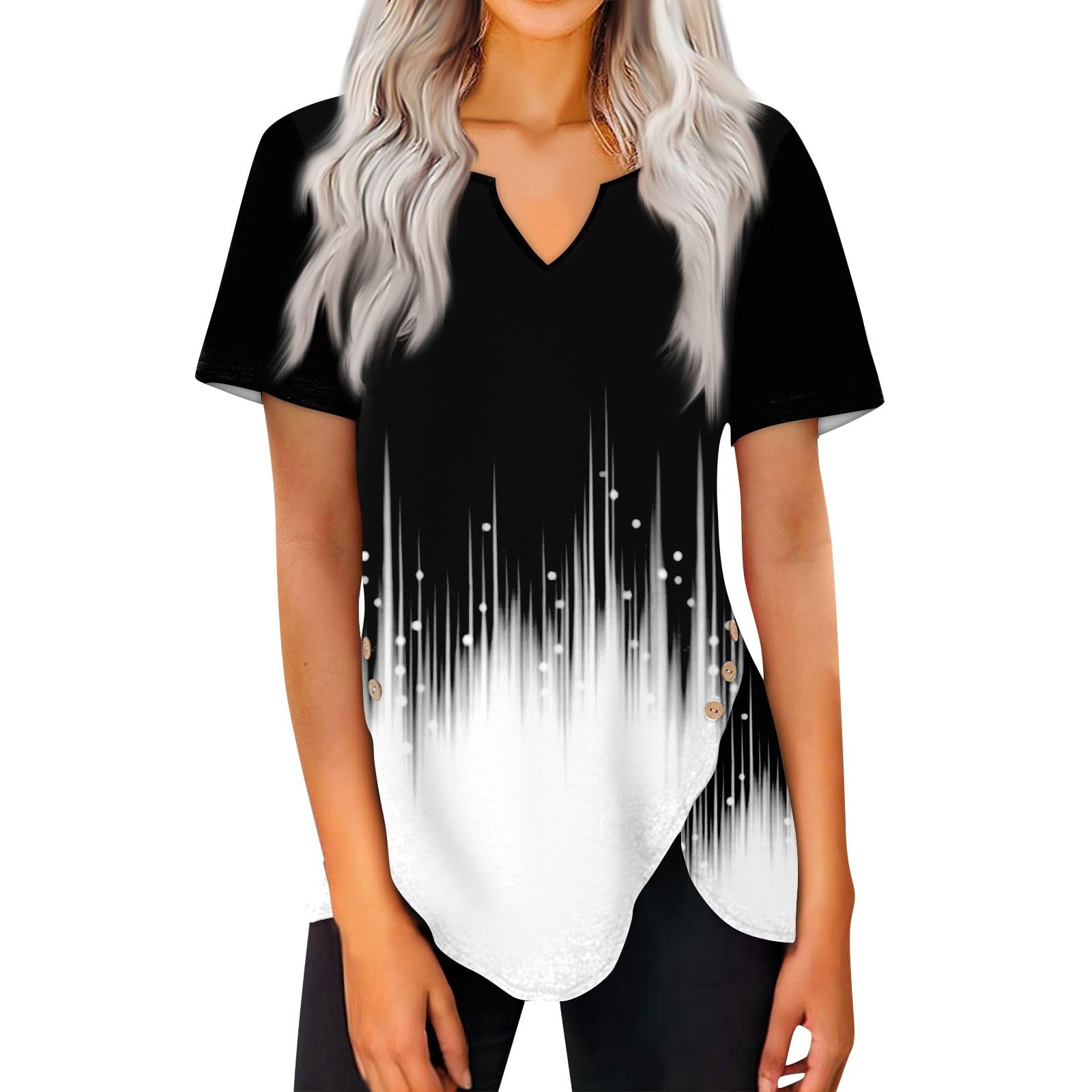 2024 Summer Women's Floral Printed V-Neck Short Sleeve Tunic Tops - Casual Vacation Blouses & Beach Shirts for Outdoor Activities, Travel and Daily Wear