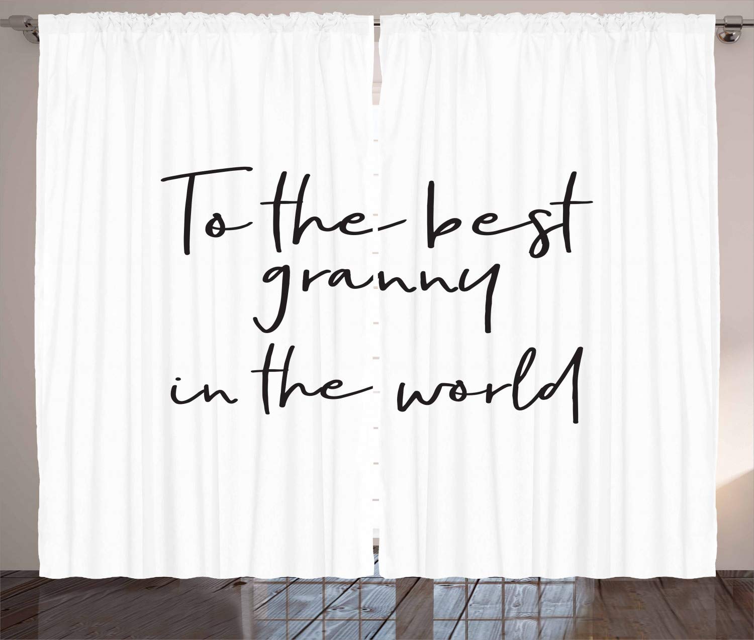 Ambesonne Grandma Curtains - Hand Drawn Calligraphy 'World's Best Granny' Monochrome Black & White Window Drapes - 2 Panel Set (108x96 Inches) for Living Room & Bedroom - Perfect Gift for Grandparents Day & Family Gatherings