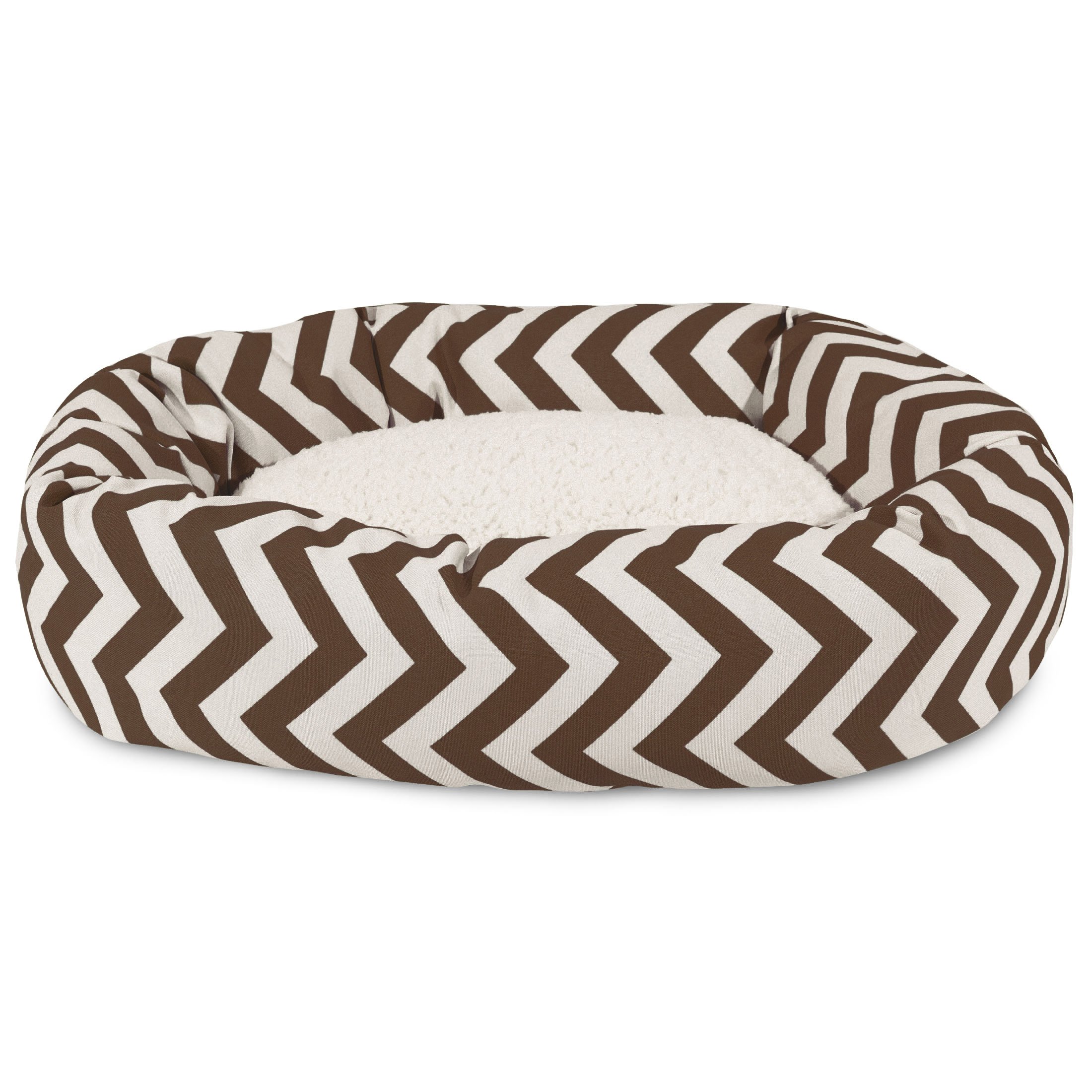 Majestic Pet 52 Inch Chevron Sherpa Calming Dog Bed - Washable Round Orthopedic Pet Bed with Head Support - Extra Large Fluffy Donut Dog Bed 52x35x11 Inches - Chocolate Brown - Perfect for Large Dogs, Arthritis Relief & Cozy Nap Time