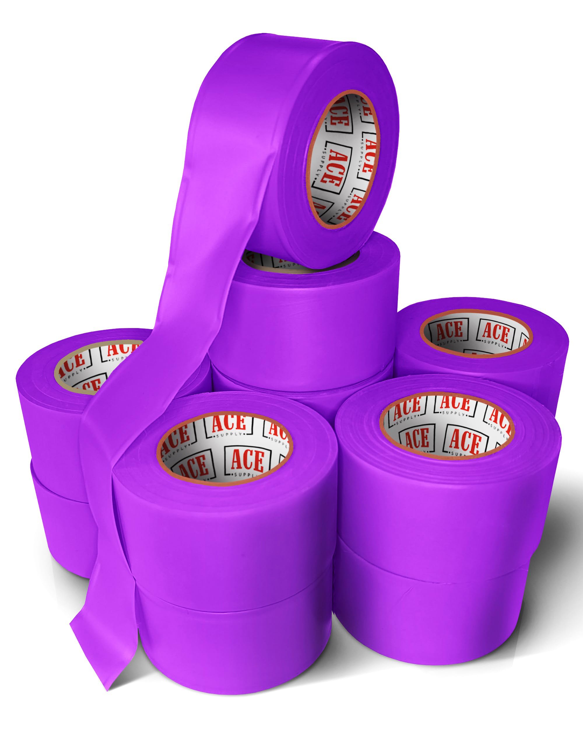 144 Pack Purple Flagging Tape - 1.5 Inch x 150 Ft Non-Adhesive No Trespassing Survey Ribbon - 2 Mil Thick for Tree Marking, Property Boundaries & Hunting Areas - Durable Outdoor Use for Surveyors, Foresters & Landowners