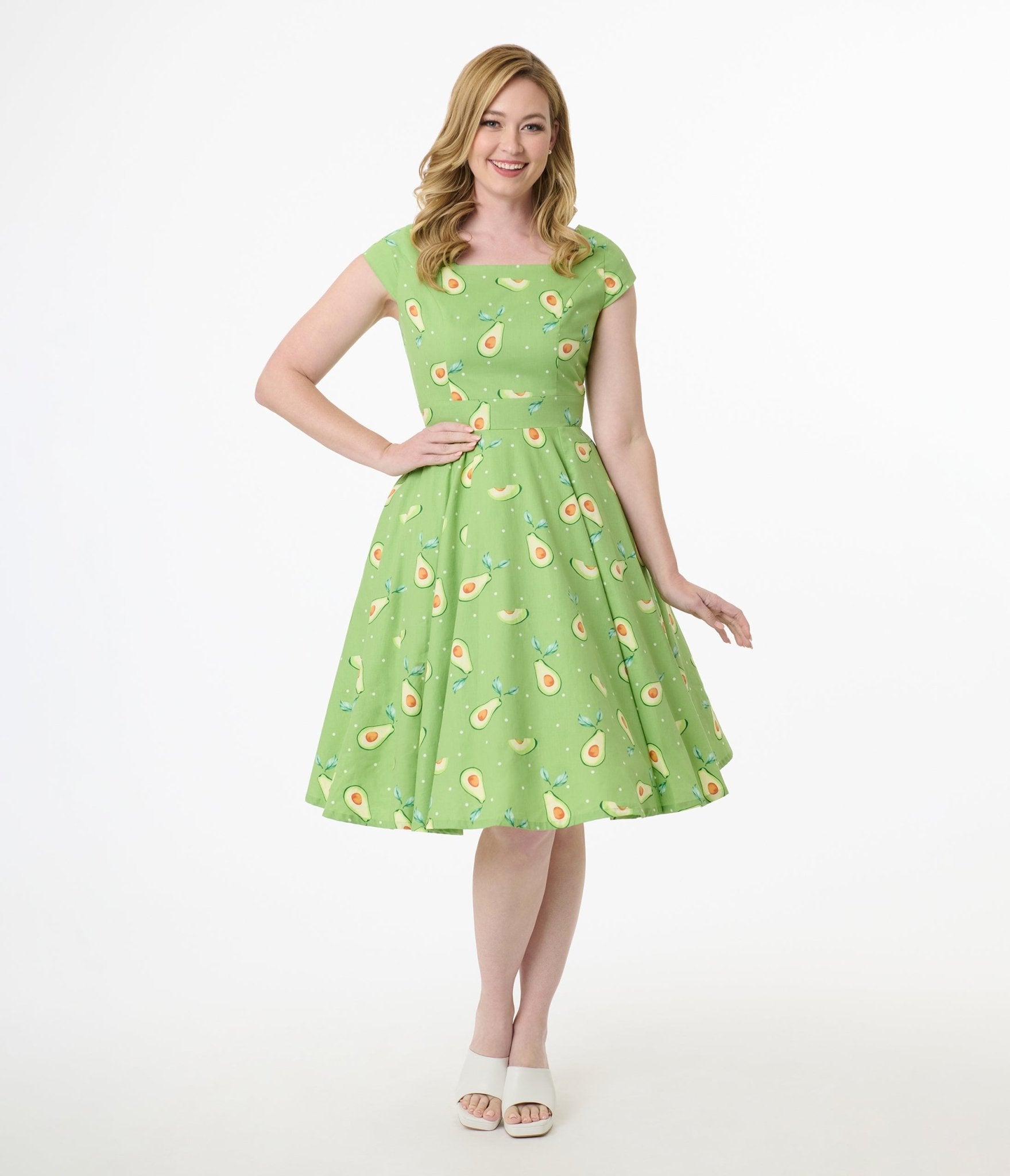 Magnolia Place Green Avocado Print Anna Cotton Swing Dress - Women's Flowy Summer Dress for Casual Outings, Beach Vacations & Boho Style