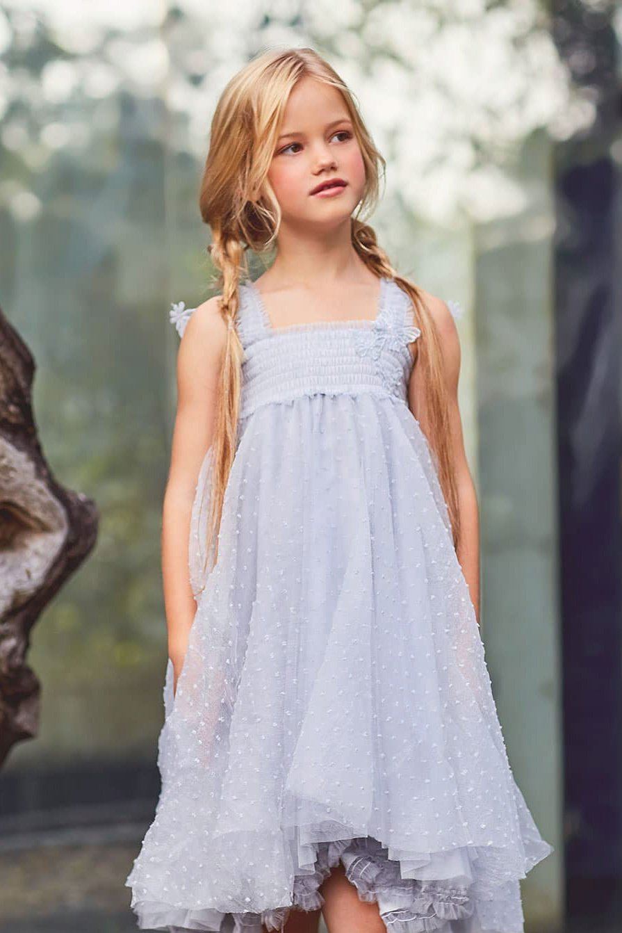 Stormi Grey Plumeti Dot Fairy Wing Dress for Girls – Elegant Party, Photo Shoot & Special Occasion Outfit