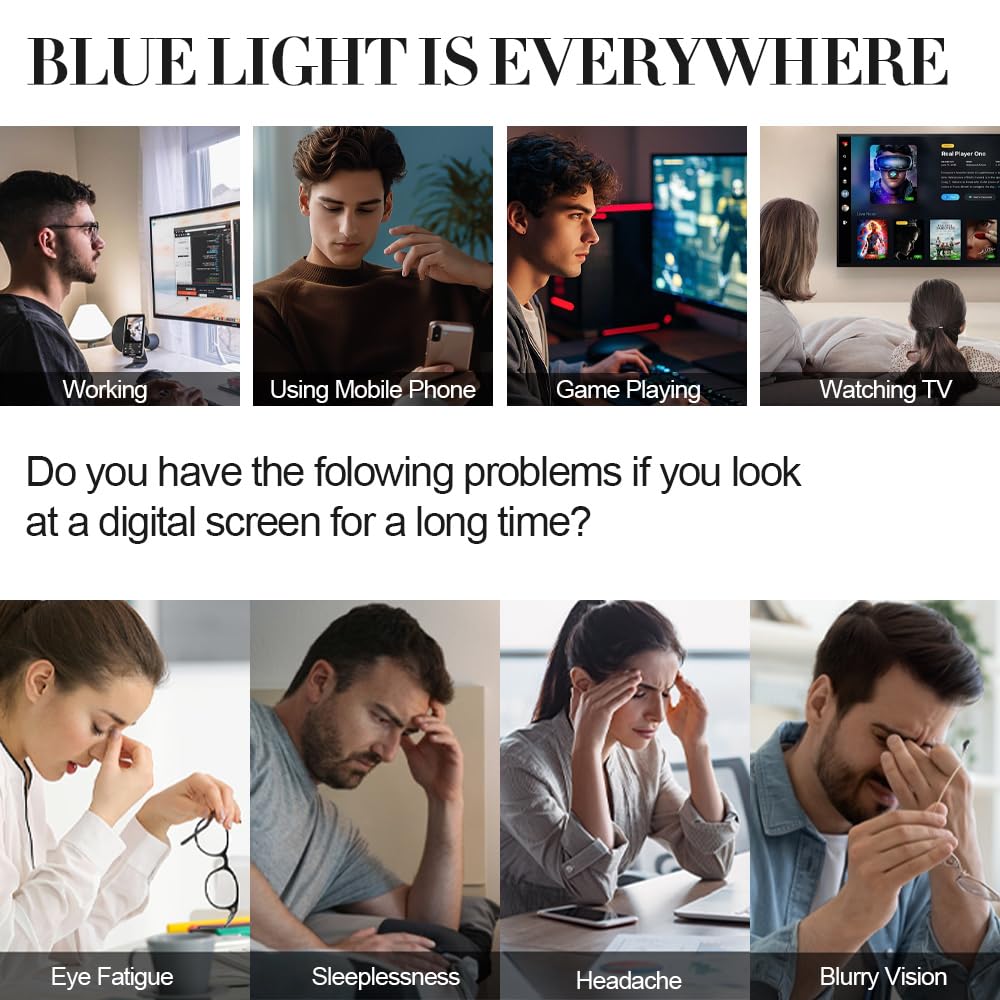 NZKNP Blue Light Blocking Glasses for Women & Men - Clear Anti-Eye Strain for Work & Gaming