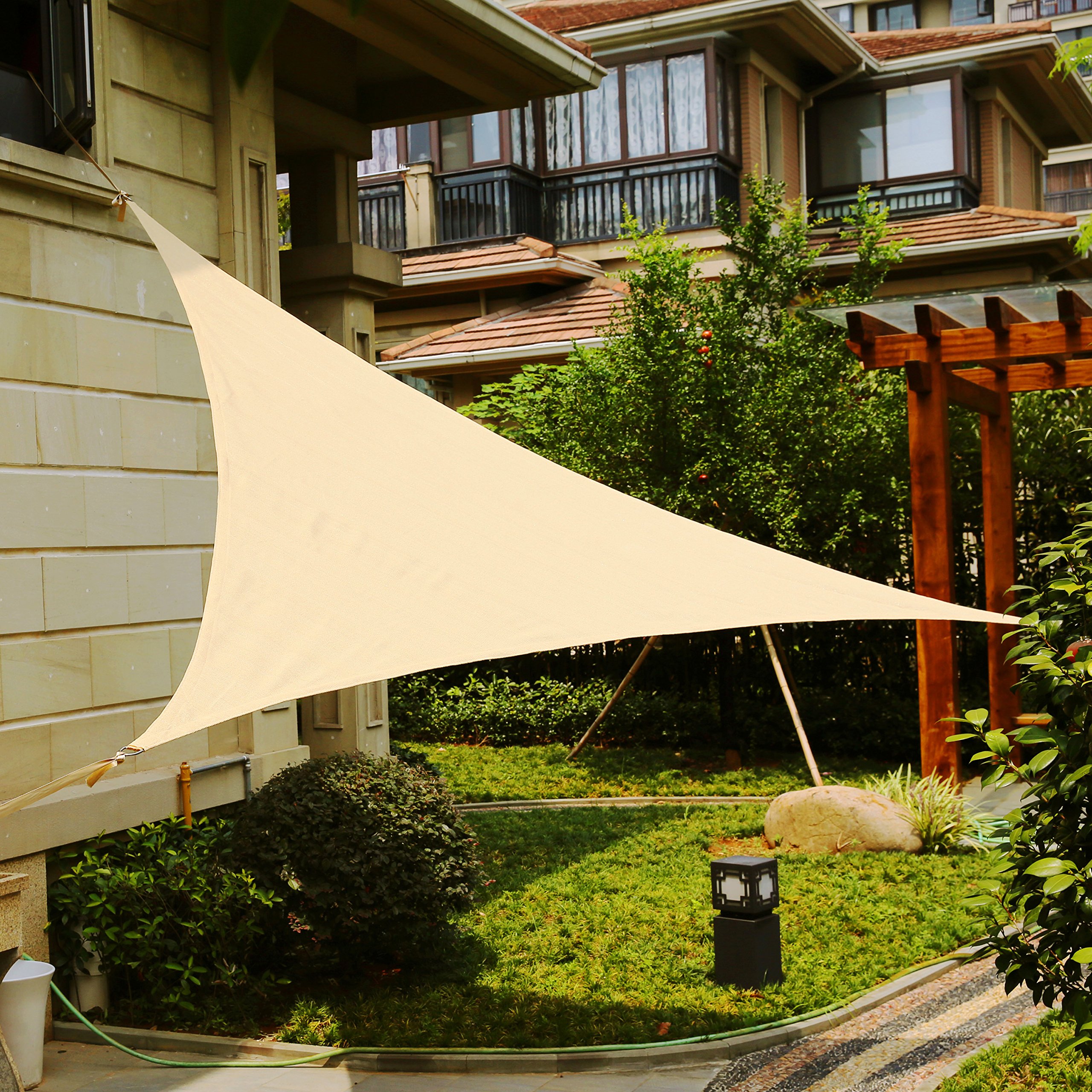 12' x 12' x 12' Triangle Sun Shade Sail Canopy (Sand) - UV Protection Outdoor Shade for Patio, Garden, Pool & Backyard - Perfect for Picnics, BBQ and Relaxing