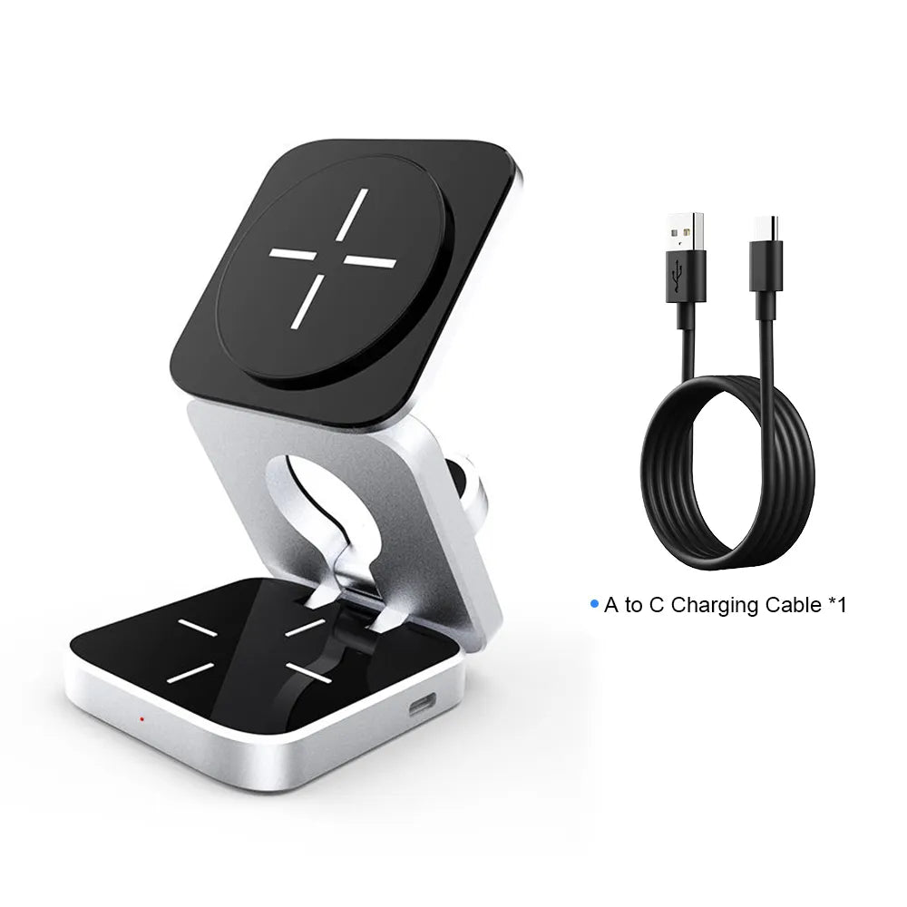 3-in-1 Foldable Magnetic Wireless Charger Station for iPhone, Samsung & AirPods - Portable Charging Stand for Home, Office & Travel