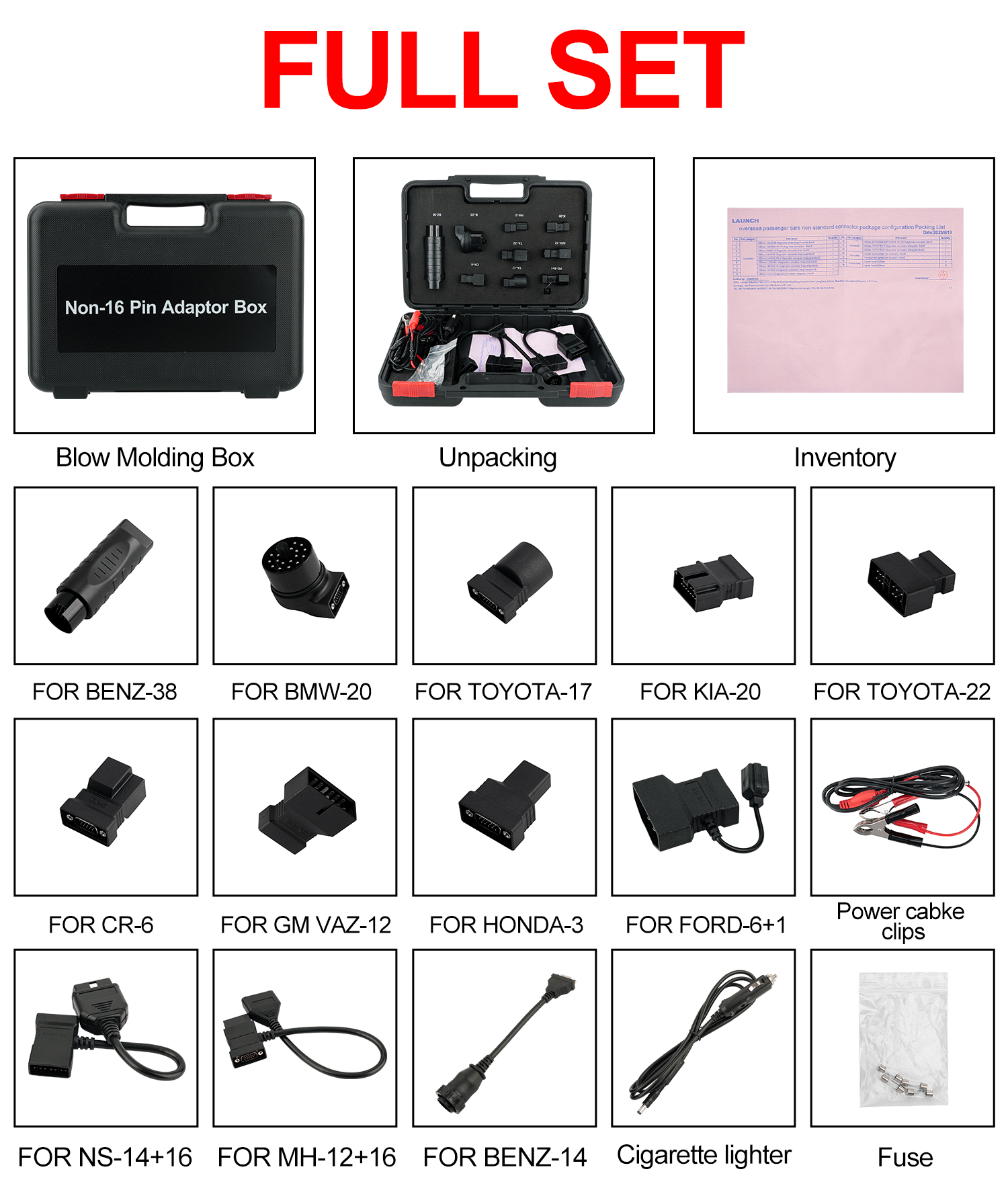 Launch X431 DBScar OBD2 Scanner Connector Cable - Full Set Adapter for X431 Diagnostic Tools - Perfect for Car Mechanics & DIY Auto Repairs