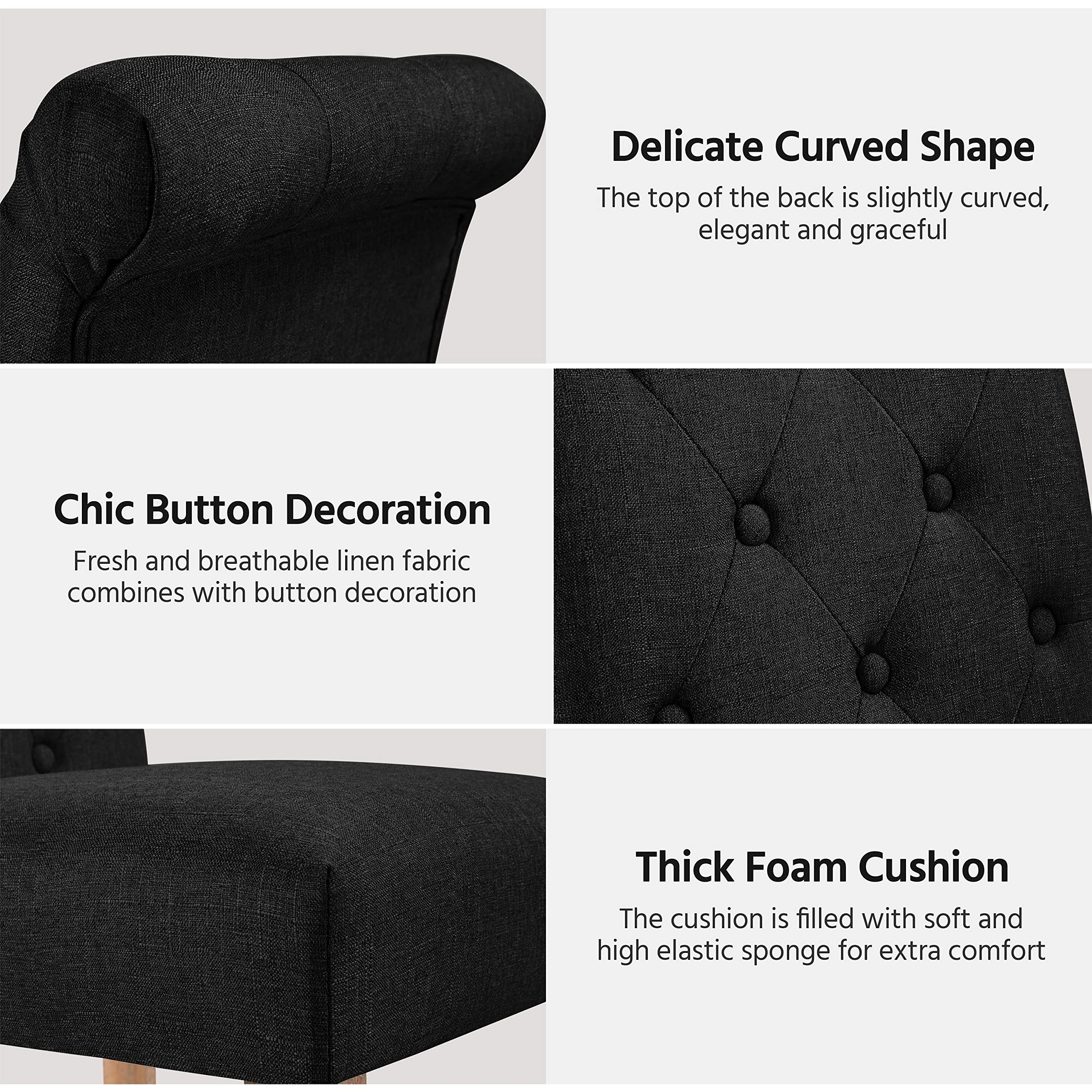 Topeakmart 2-Pack Black High Back Padded Dining Chairs with Wooden Legs for Kitchen, Living Room & Restaurant - Comfortable Seating for Home & Commercial Use