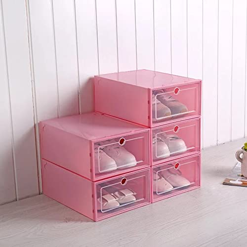 WNY 6-Piece Transparent Plastic Shoe Storage Organizer - Stackable Shoe Box Drawers with Thickened PP Material, 33X23X14.5cm (Pink) | Perfect for Closet Organization, Entryway Storage & Small Space Living