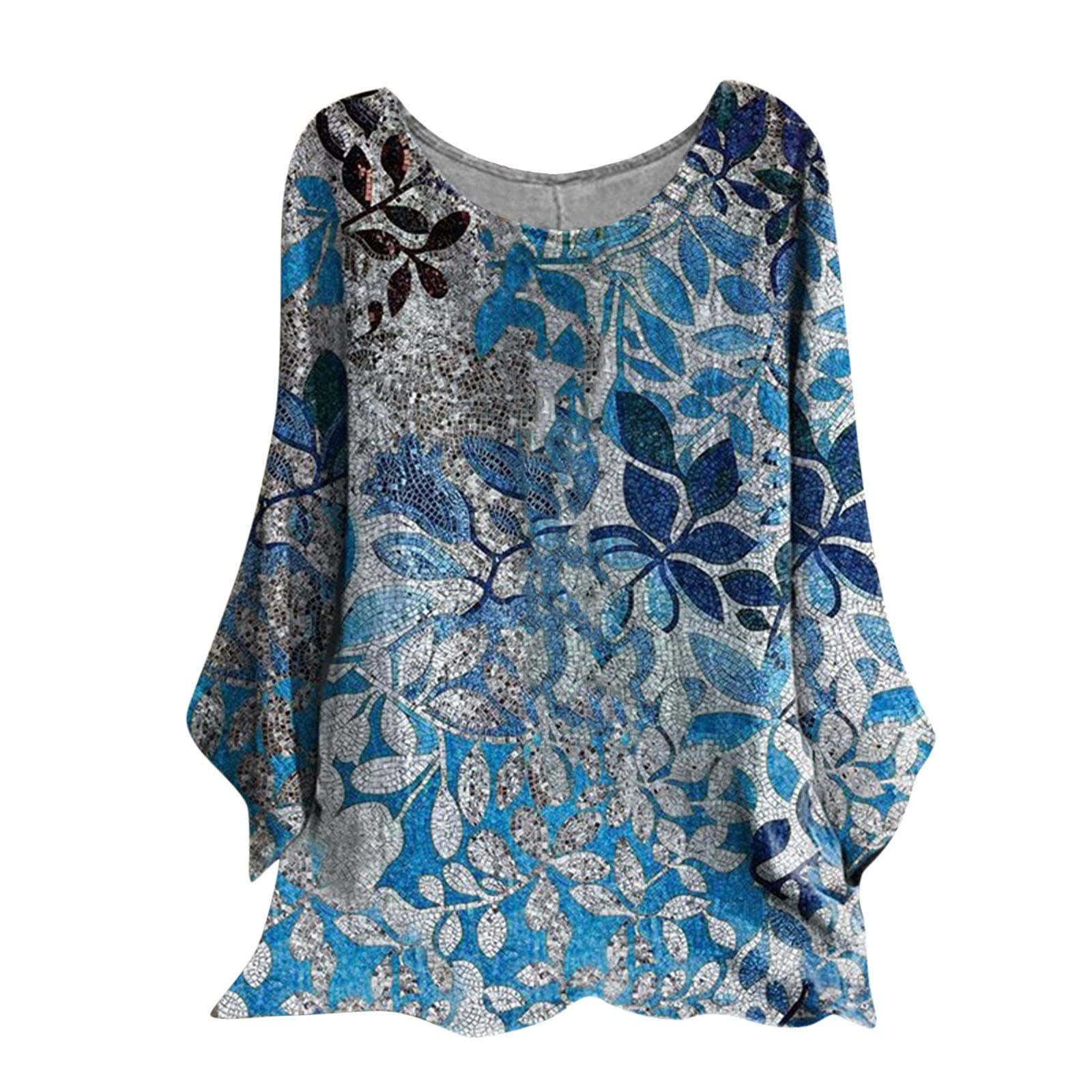 Women's Loose Floral Print T-Shirt | Batwing Sleeve Cotton Linen Blouse | Crewneck Slim Tunic Top | Casual Wear, Summer Outfits & Office Attire