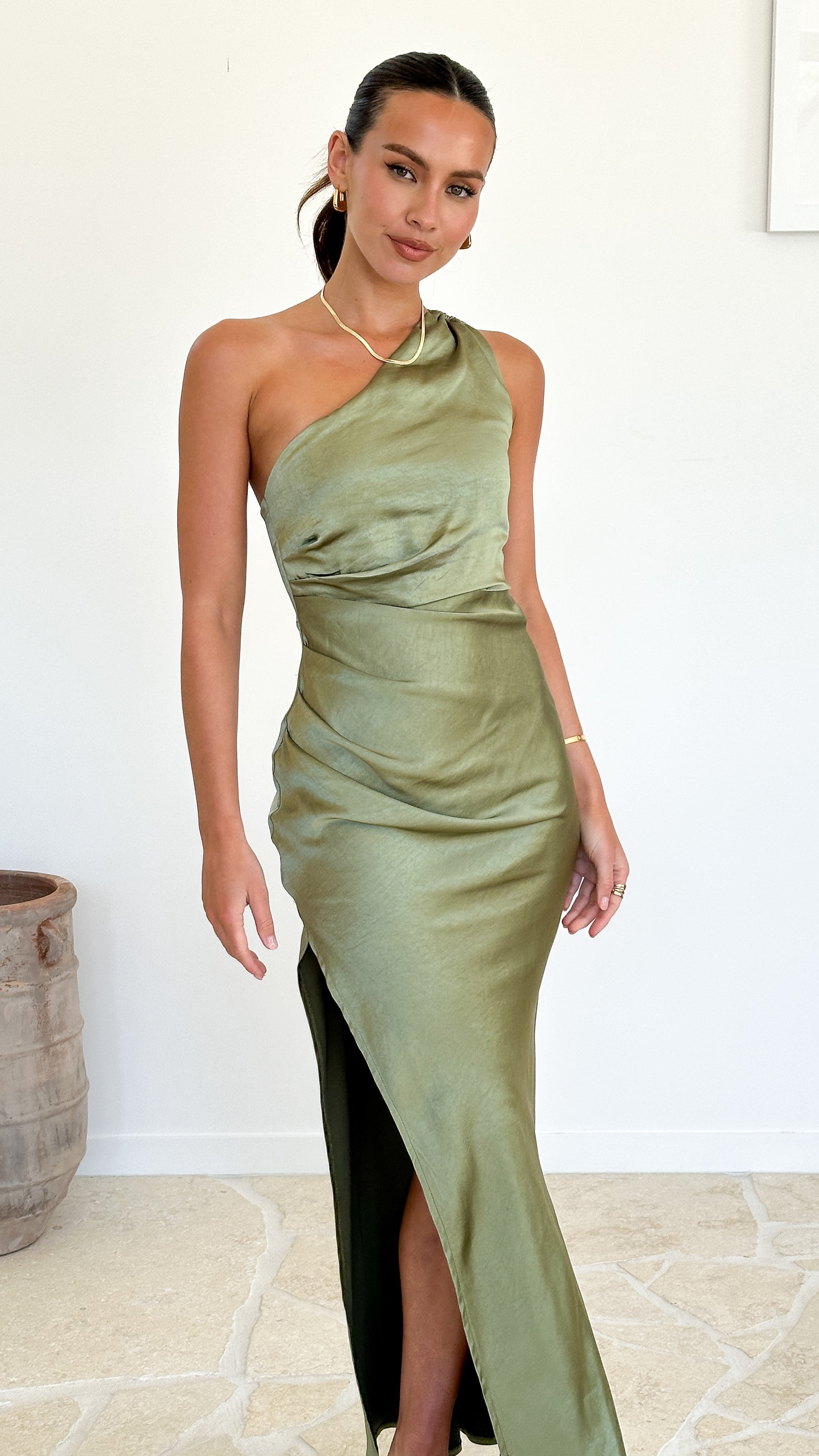 Jenna Maxi Dress in Olive Green - Flowy Long Summer Dress for Women, Perfect for Beach Vacations, Weddings & Casual Outings