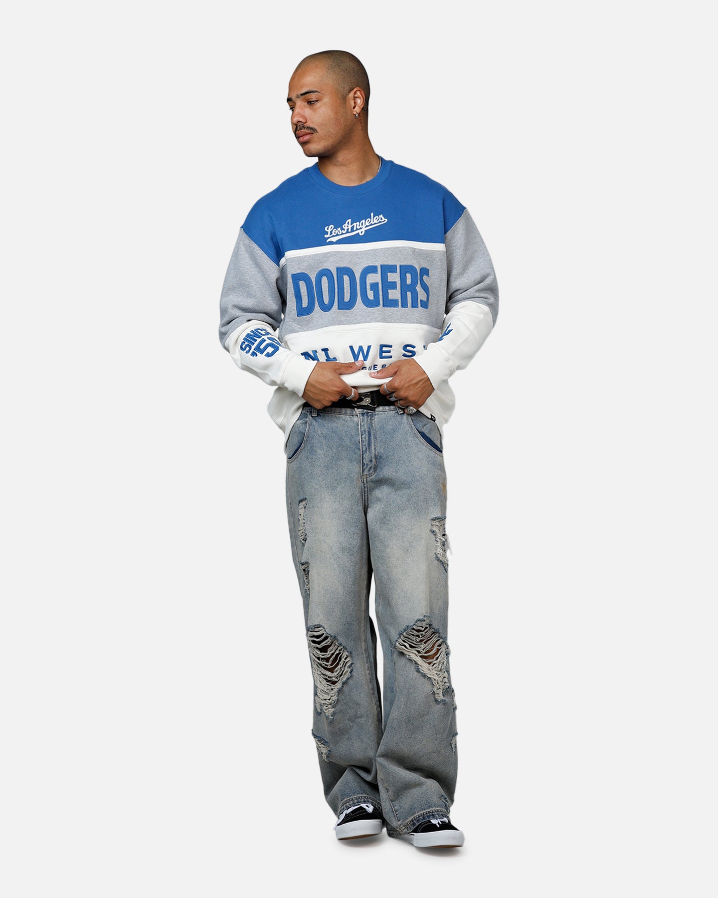 47 Brand Los Angeles Dodgers On Five Crewneck Sweatshirt - Blue & Grey - Men's Casual Baseball Fan Apparel for Game Day & Streetwear