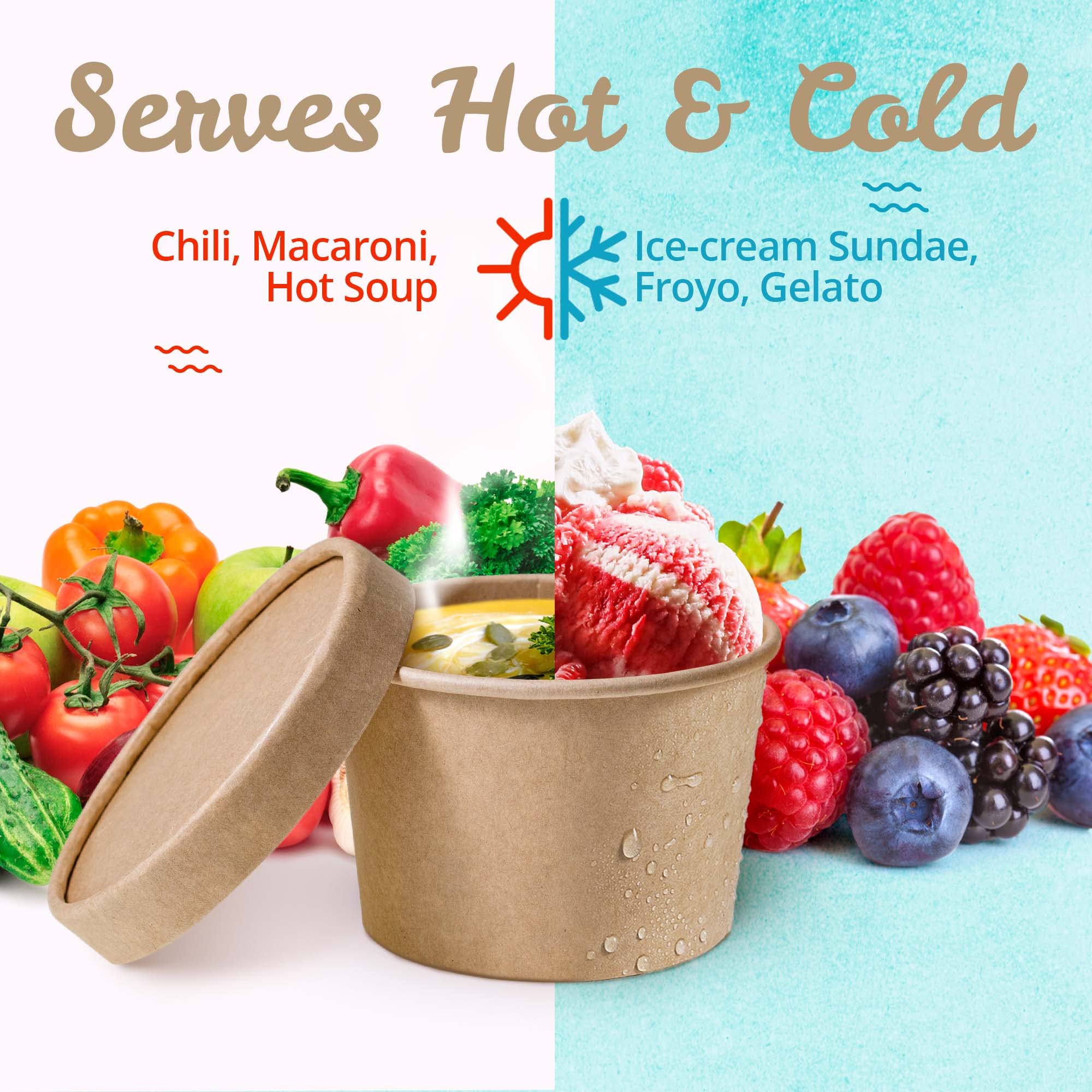 MATICAN 9-Oz Disposable Ice Cream Cups with Lids - 40-Pack Kraft Brown Paper Soup Containers for Desserts, Parties & Takeout