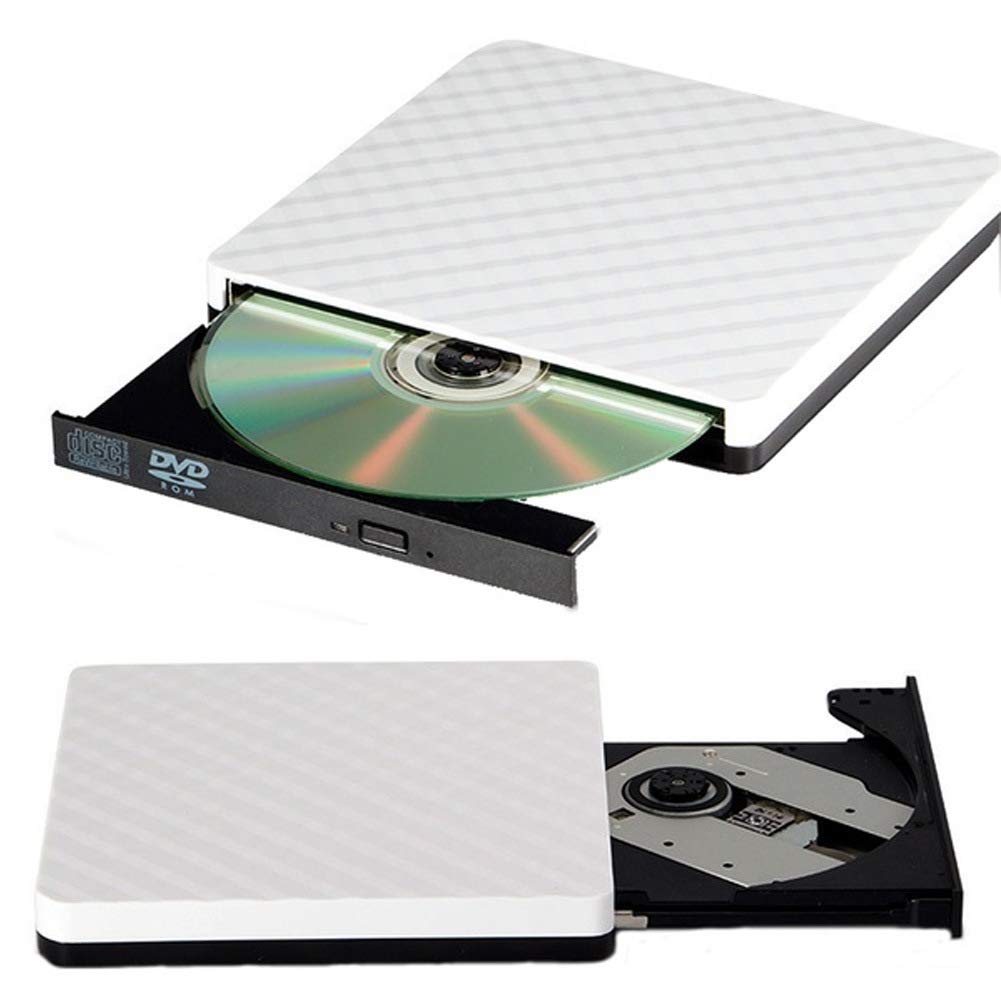KAISAN Slim Portable USB 3.0 External DVD Drive Burner Writer - CD/DVD ROM Reader for Laptop, Desktop, MacBook (Mac OS & Windows 10/8/7/XP/Vista) - White | Perfect for Home Office, Travel & Media Backup