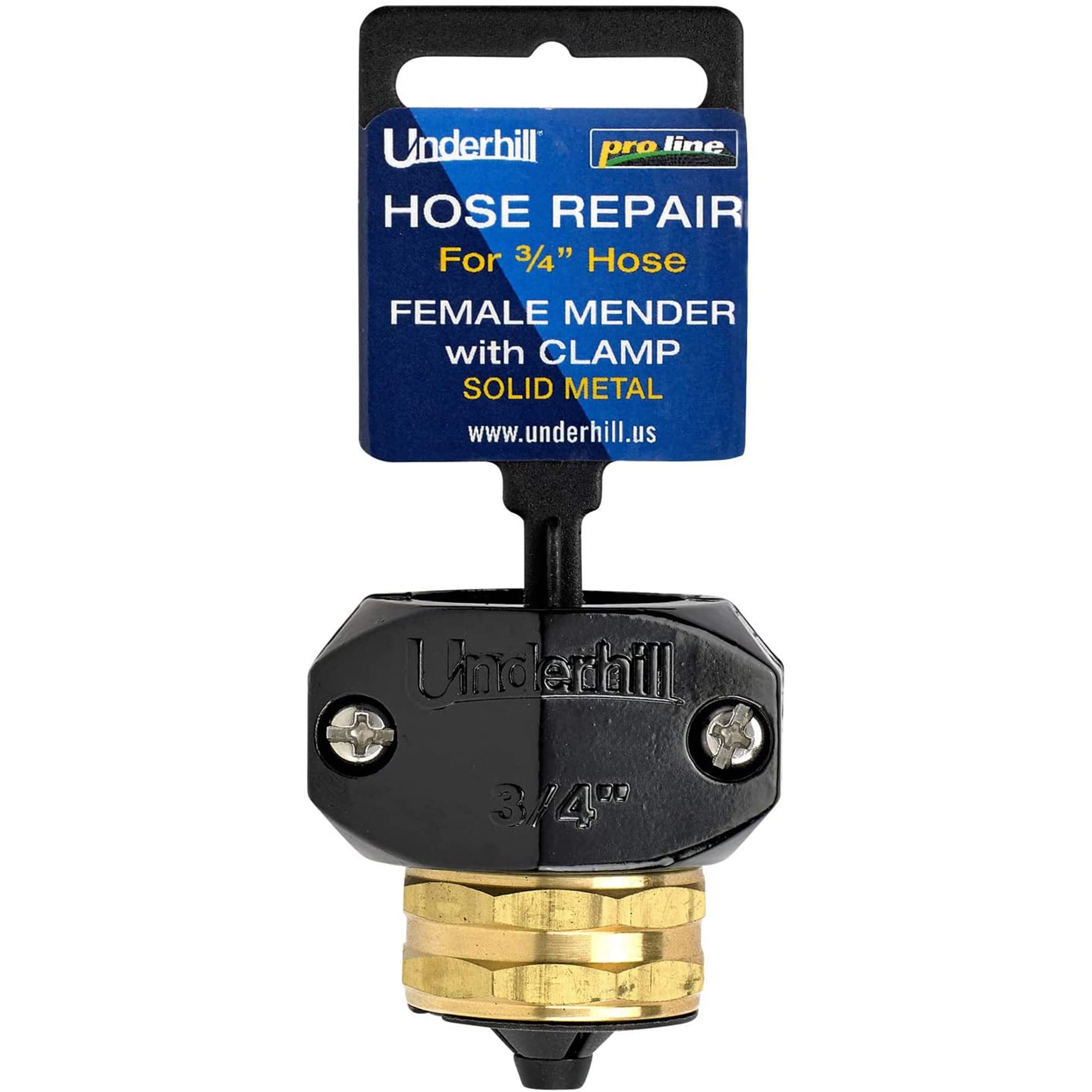 Underhill Garden Hose Repair Kit - 3/4 Inch Heavy-Duty Brass Clamp Connectors with Female Mender - Leak-proof Hose Menders for Lawn, Garden & Outdoor Watering Systems