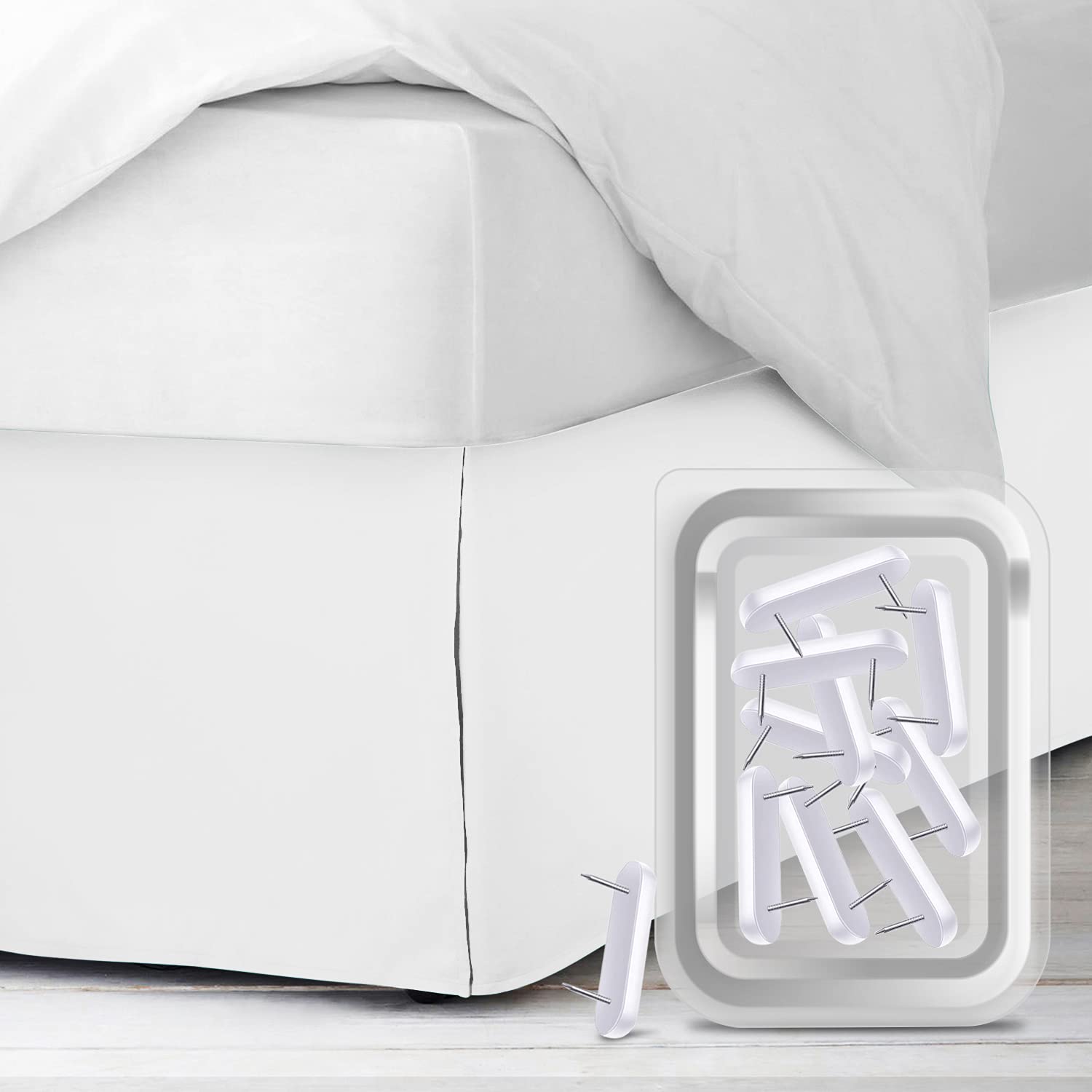 Empyrean Twin Bed Skirt - 14 Inch Drop Microfiber Dust Ruffle with 8 Pins - White Bedding Accessory for Twin Beds | Perfect for Dorm Rooms, Guest Bedrooms & Home Decor